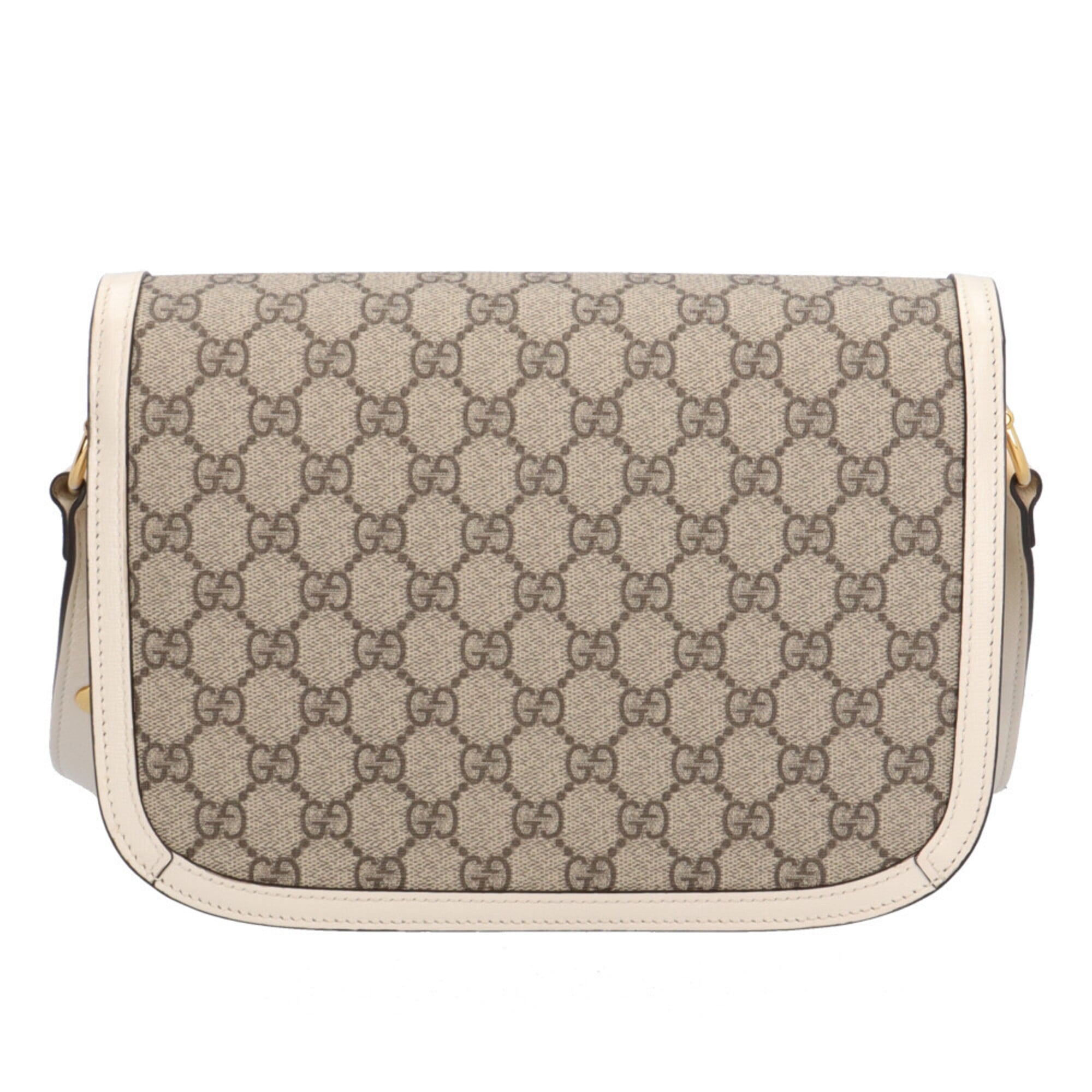 Gucci Horsebit Beige White Gg Supreme Canvas Leather Shoulder Bag (Pre-Owned)