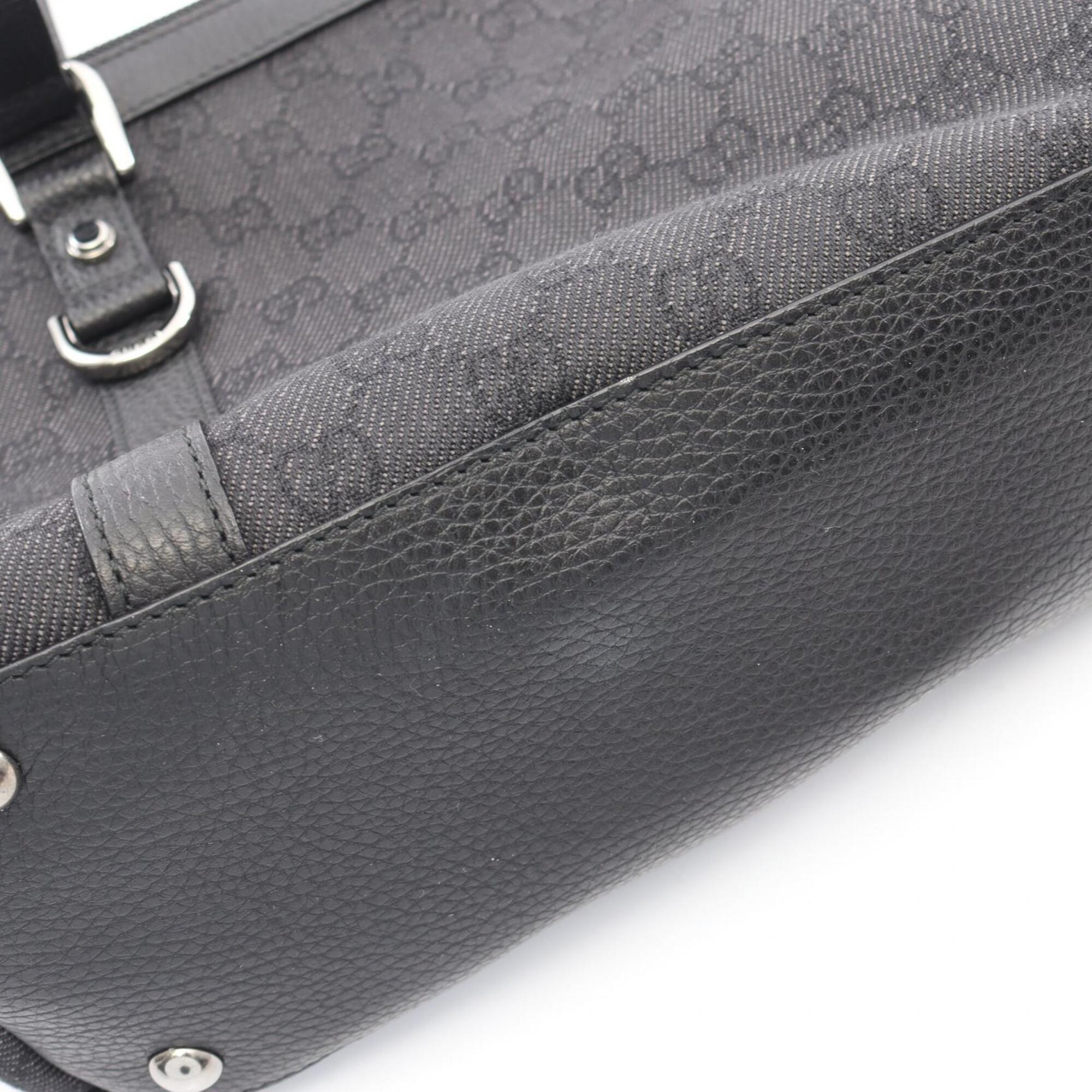 Gucci Black Gg Canvas Leather Handbag Tote Bag (Pre-Owned)