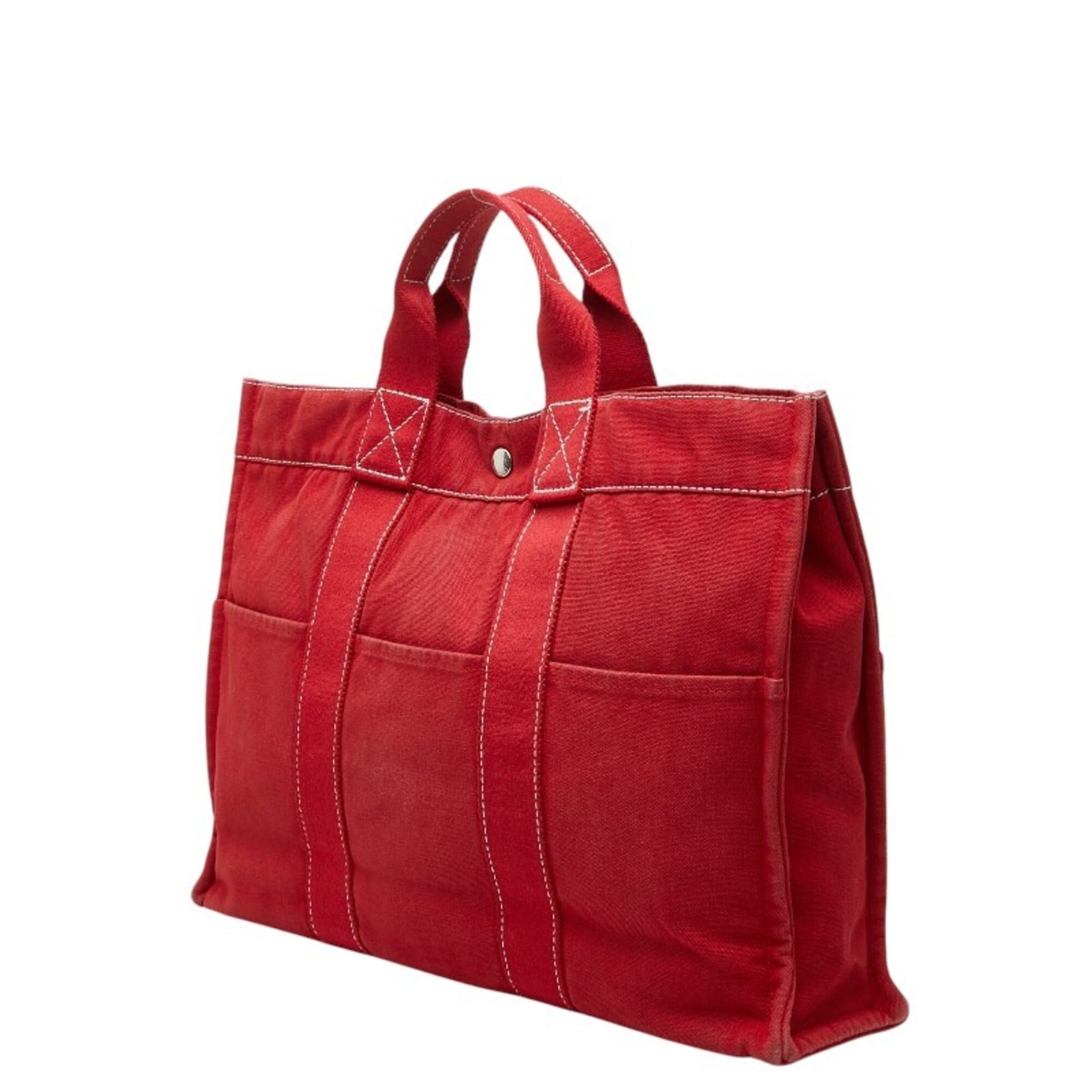 Hermes Fourre Tout Red Color Canvas Handbag Tote Bag (Pre-Owned)