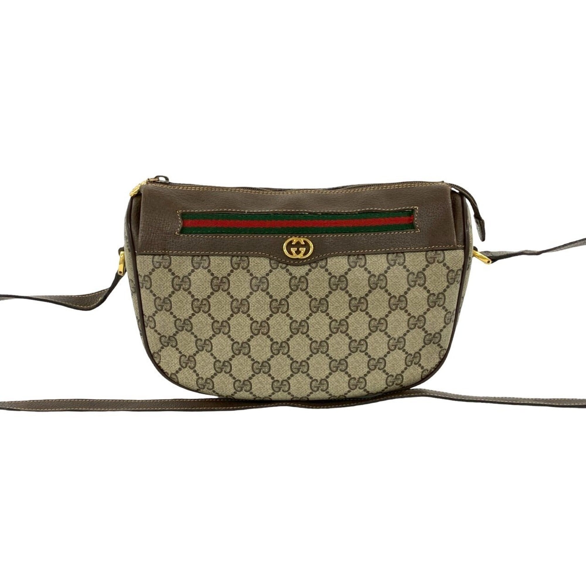 Gucci Brown Green Red Color Leather Pvc Shoulder Bag (Pre-Owned)