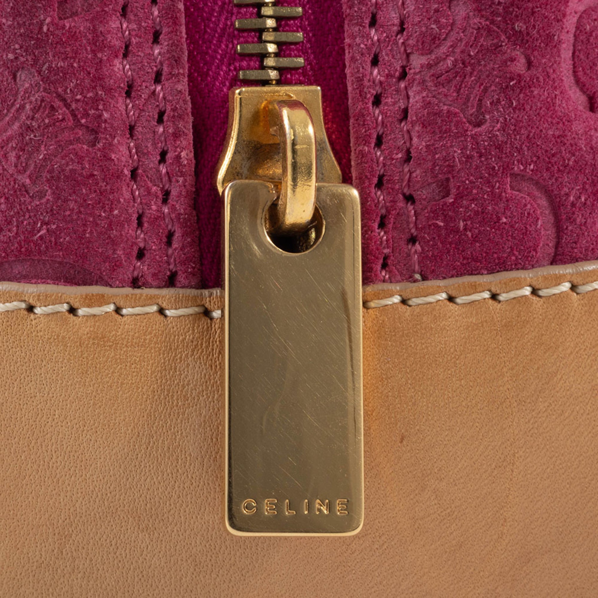 Celine Macadam Camel Purple Suede Leather Handbag (Pre-Owned)