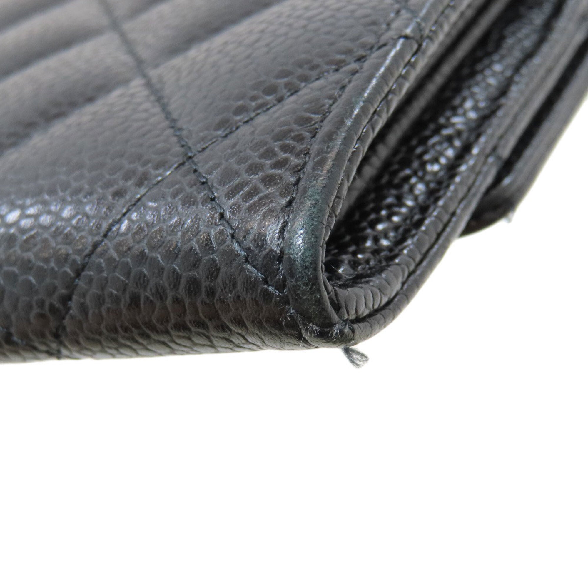 Chanel Matelasse Black Leather Long Wallet (Bi-Fold) (Pre-Owned)