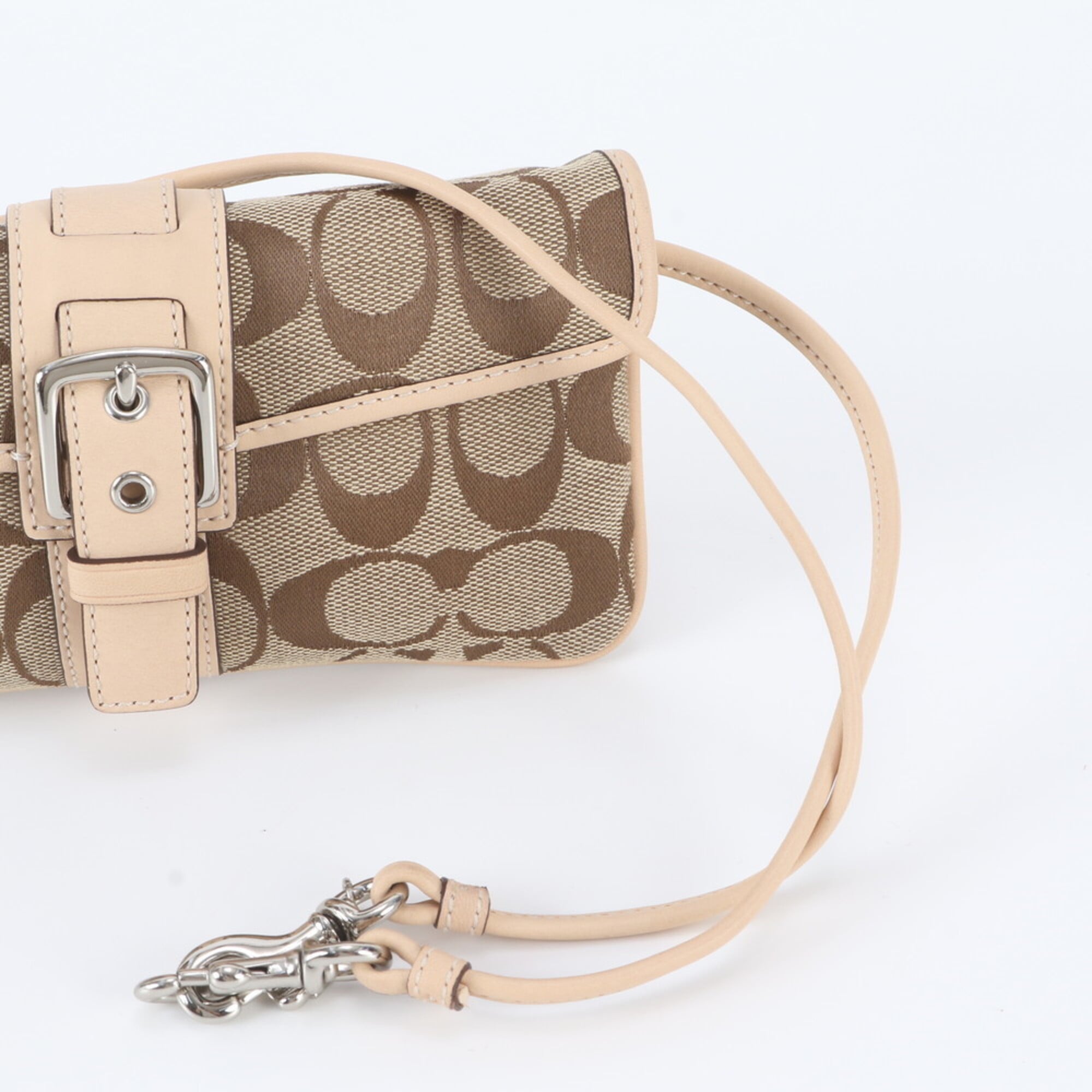 Coach Signature Beige Brown Leather Canvas Shoulder Bag (Pre-Owned)