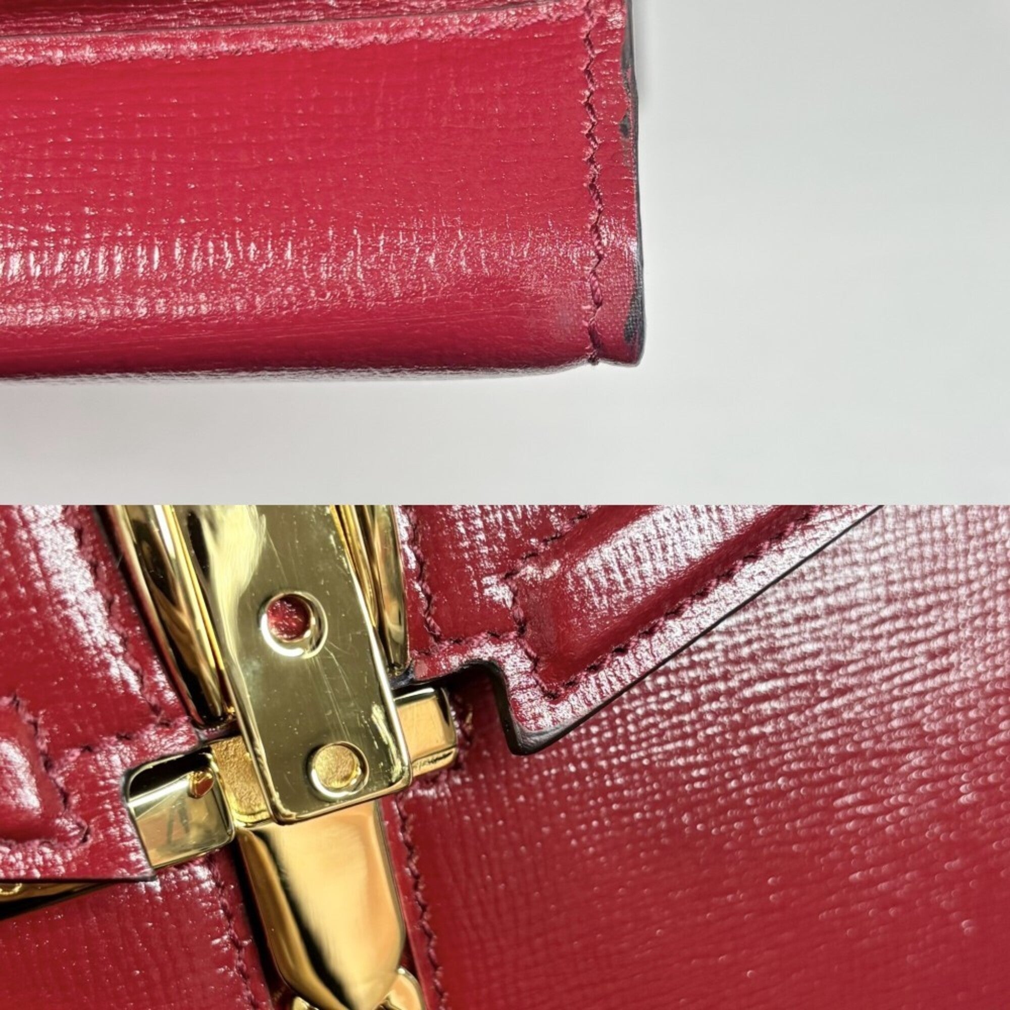 Gucci Red Color White Leather Handbag Shoulder Bag (Pre-Owned)
