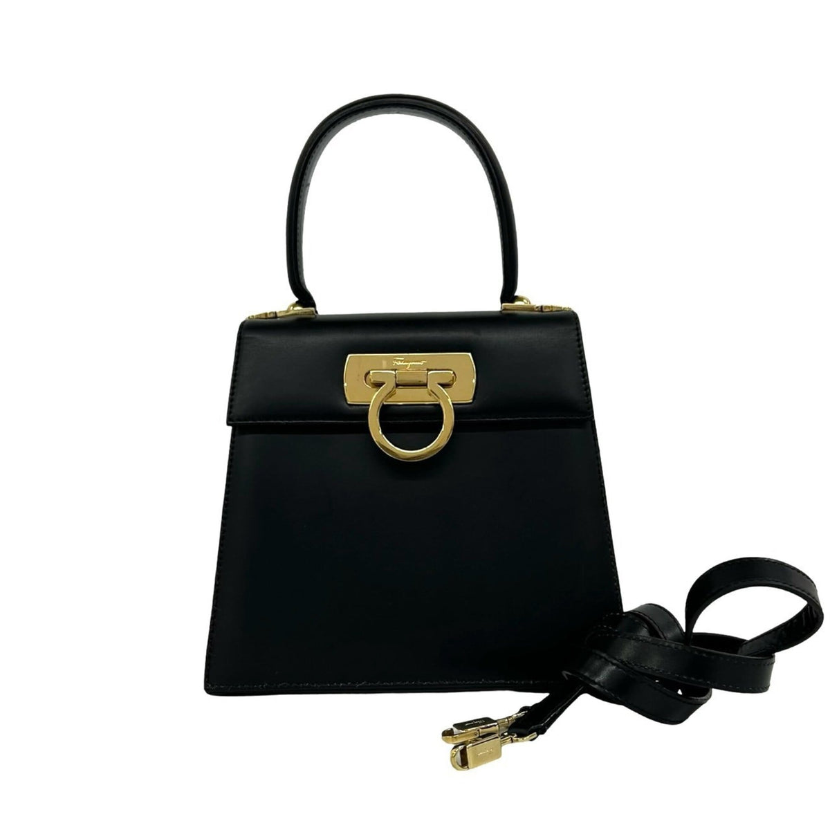 Salvatore Ferragamo Black Leather Handbag Shoulder Bag (Pre-Owned)