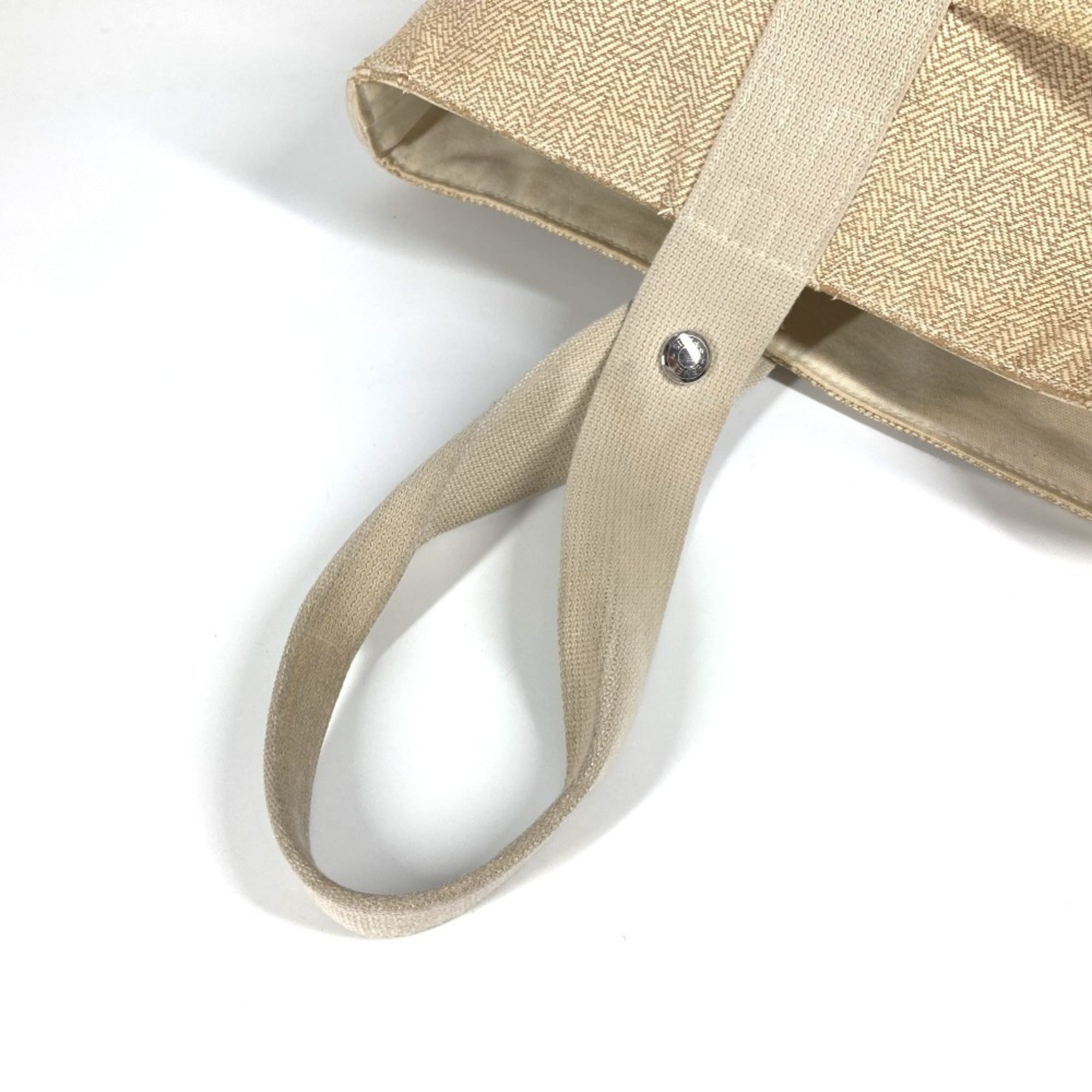 Hermes Beige Canvas Handbag Tote Bag (Pre-Owned)