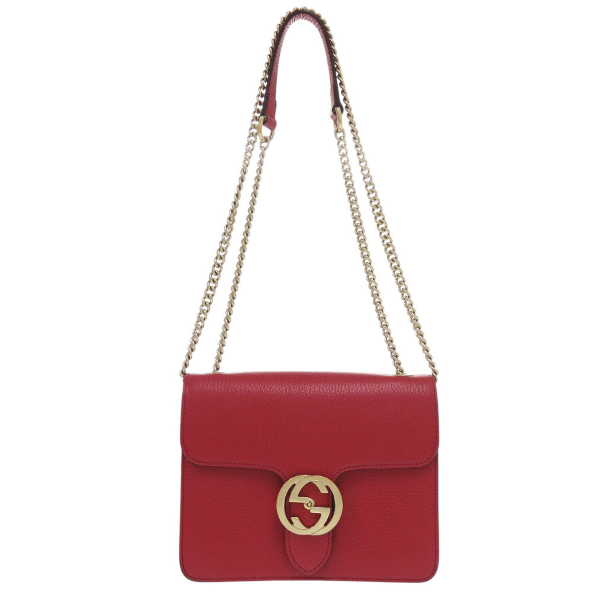 Gucci Red Color Leather Shoulder Bag (Pre-Owned)