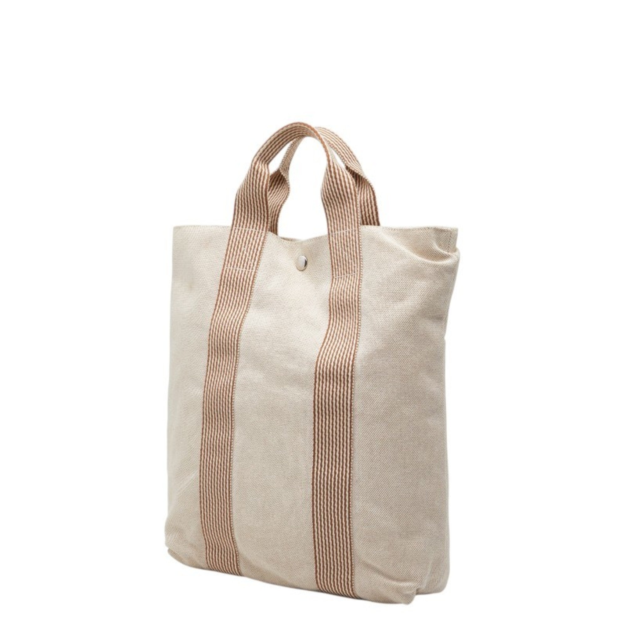Hermes Beige Brown Canvas Handbag Tote Bag (Pre-Owned)