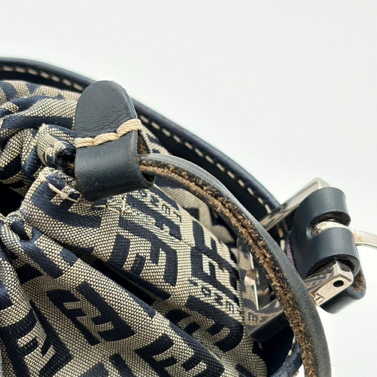 Fendi Zucca Navy Canvas Leather Shoulder Bag (Pre-Owned)