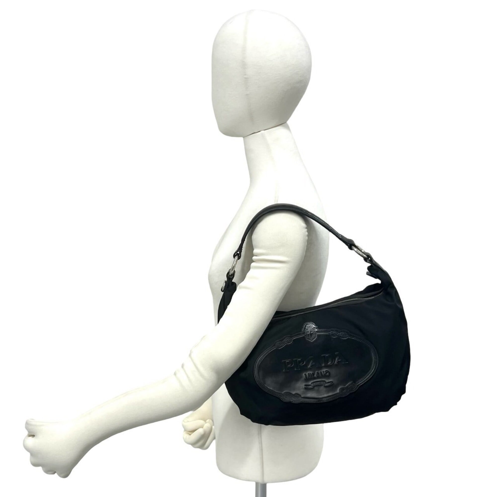 Prada Black Nylon Patent Leather Handbag Shoulder Bag (Pre-Owned)