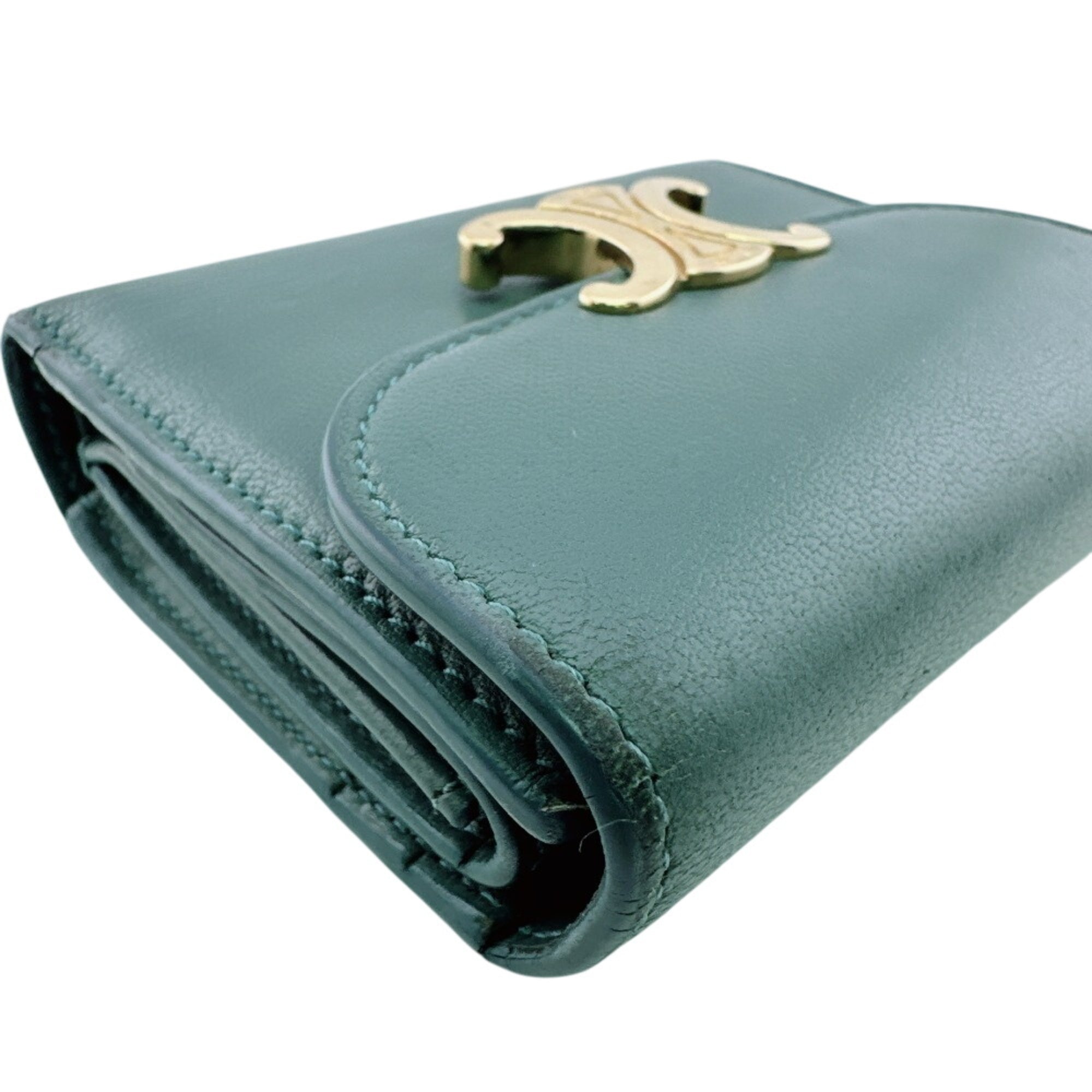 Celine Green Leather Wallet (Tri-Fold) (Pre-Owned)