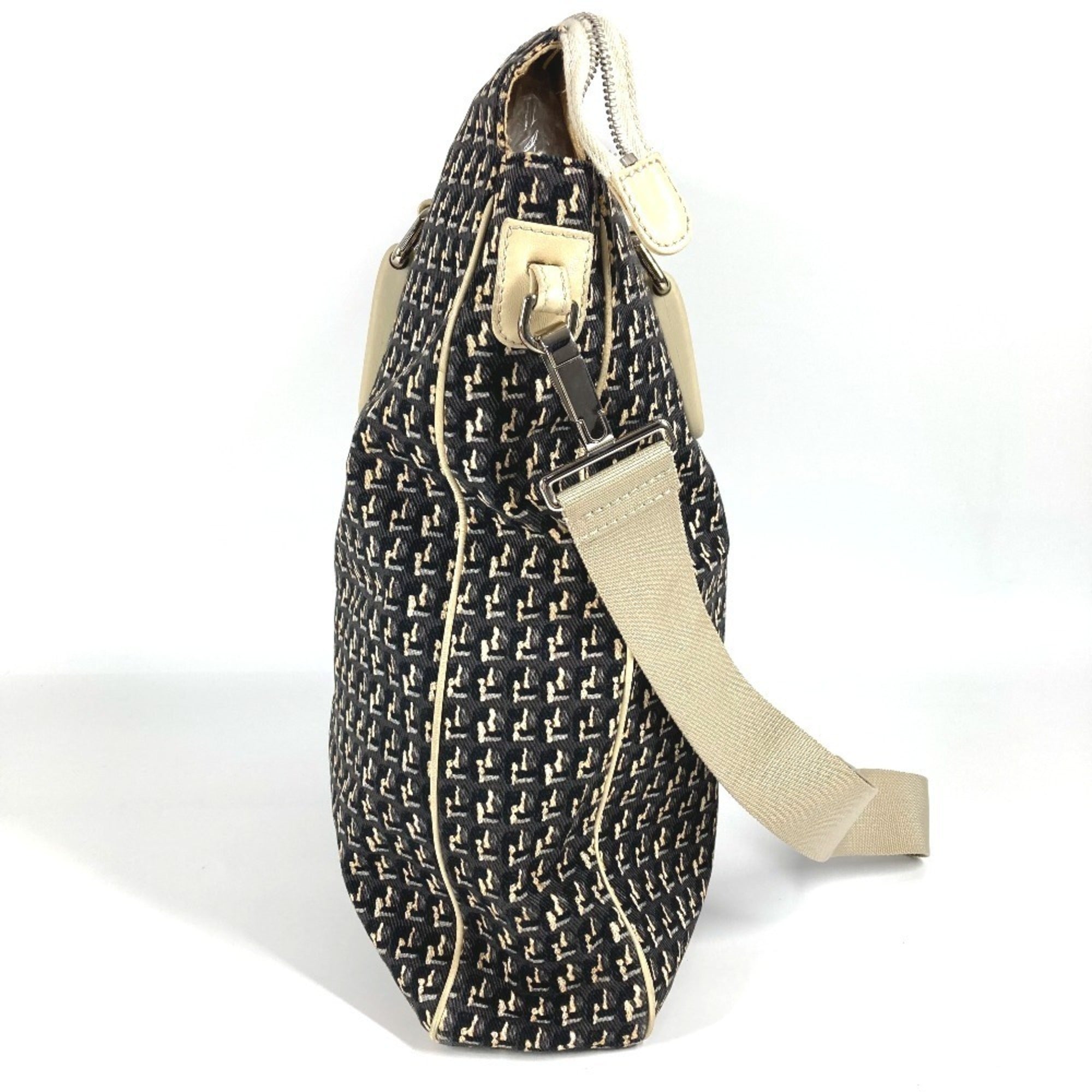 Chanel Beige Black Canvas Leather Handbag Shoulder Bag (Pre-Owned)