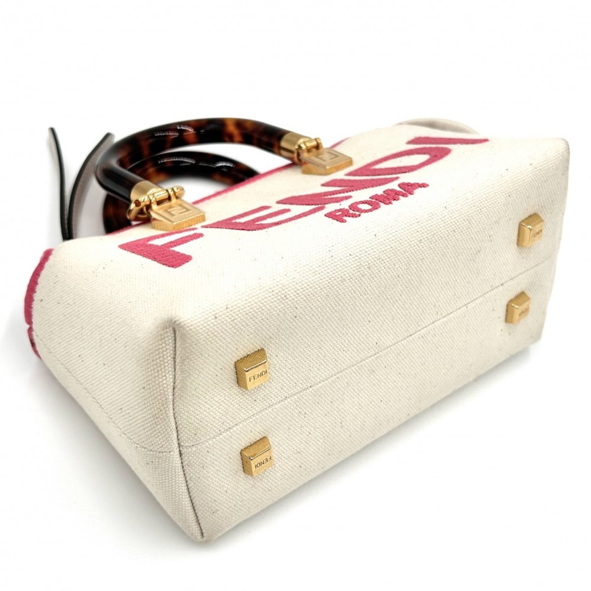 Fendi Ivory Pink Canvas Leather Handbag Shoulder Bag (Pre-Owned)