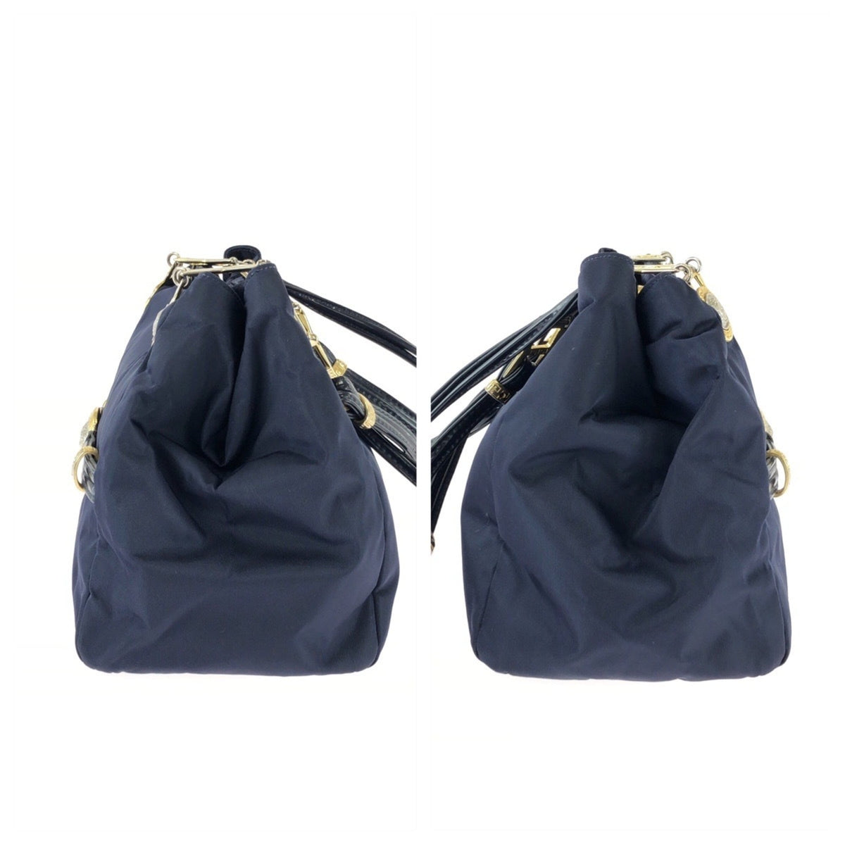 Versace Navy Nylon Patent Leather Shoulder Bag (Pre-Owned)