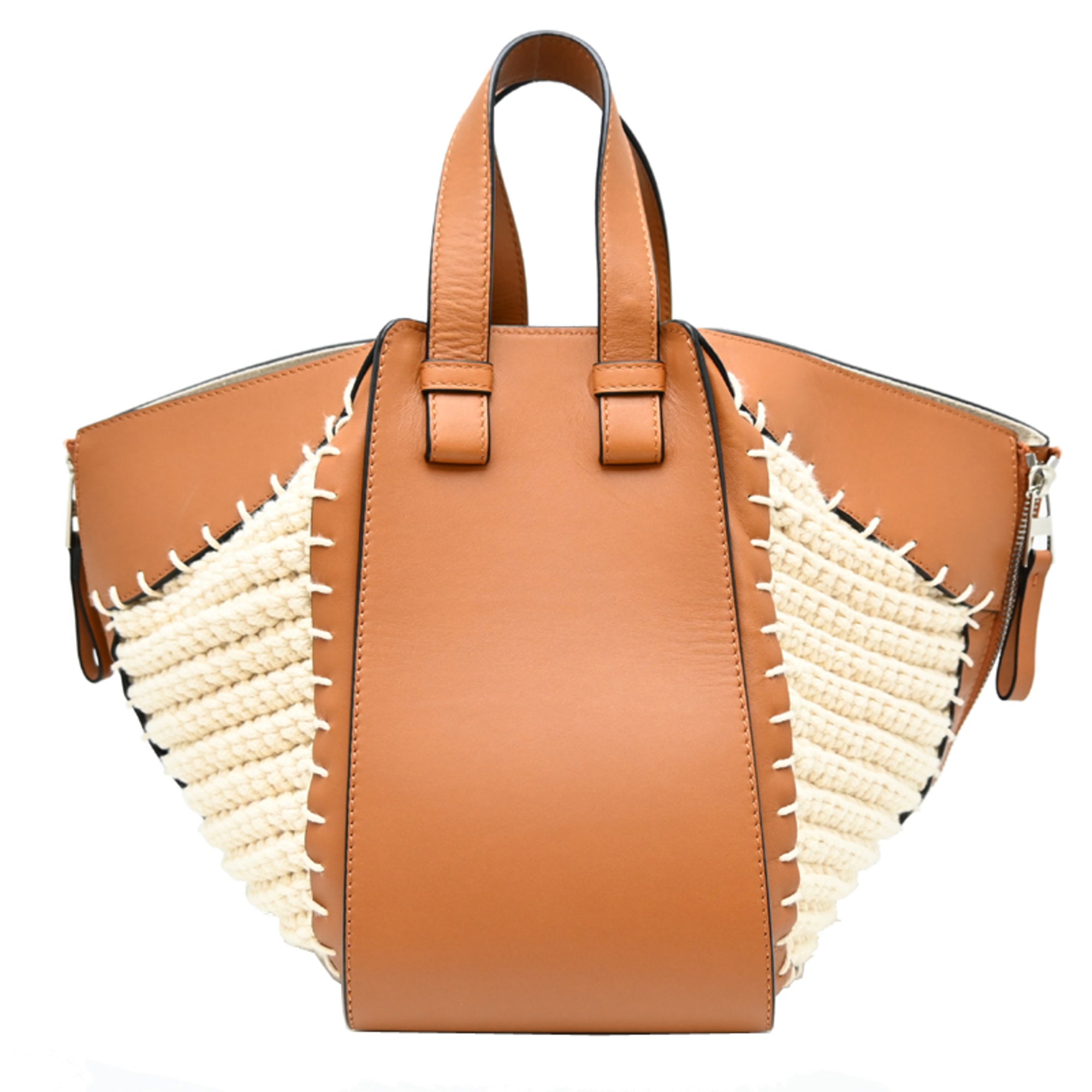 Loewe Brown Ivory Leather Knit Shoulder Bag (Pre-Owned)