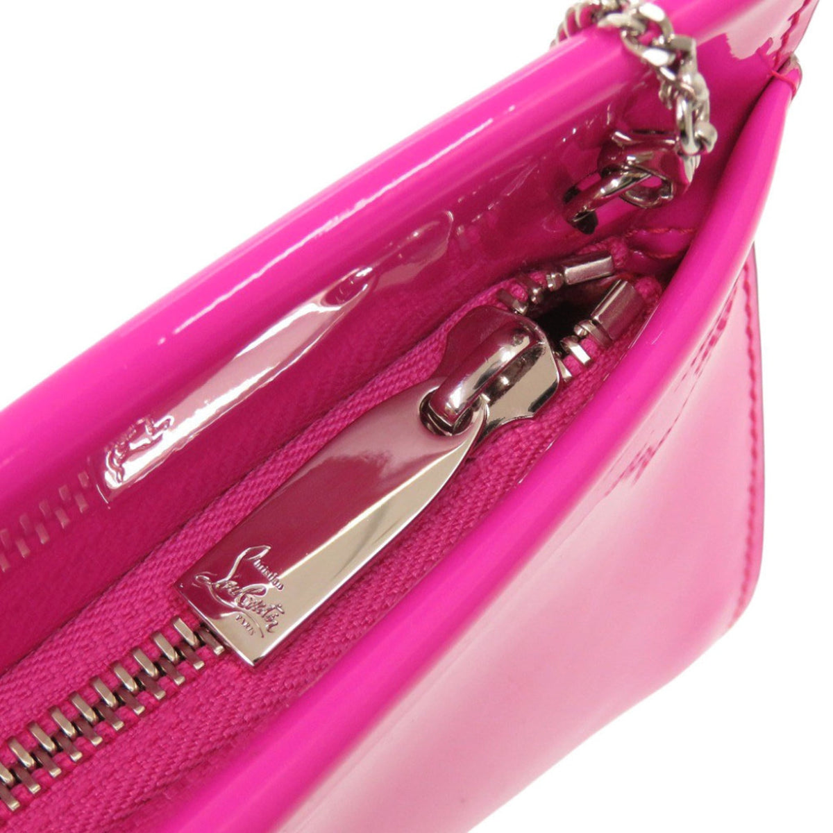 Christian Louboutin Pink Patent Leather Clutch Bag Shoulder Bag (Pre-Owned)