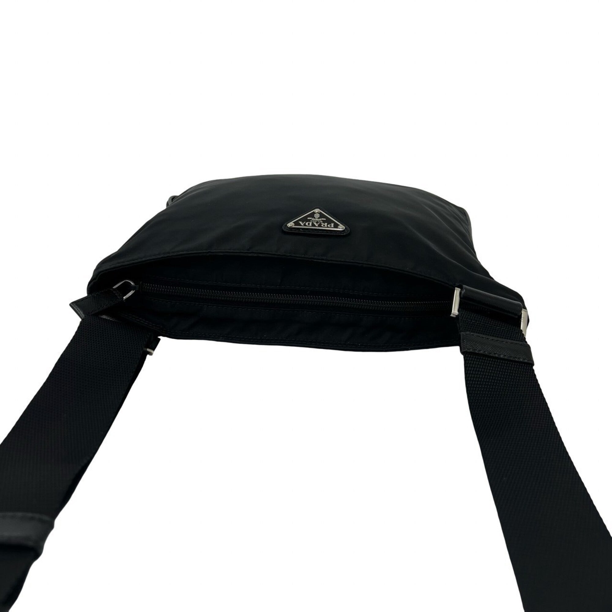 Prada Black Nylon Leather Shoulder Bag Tote Bag (Pre-Owned)