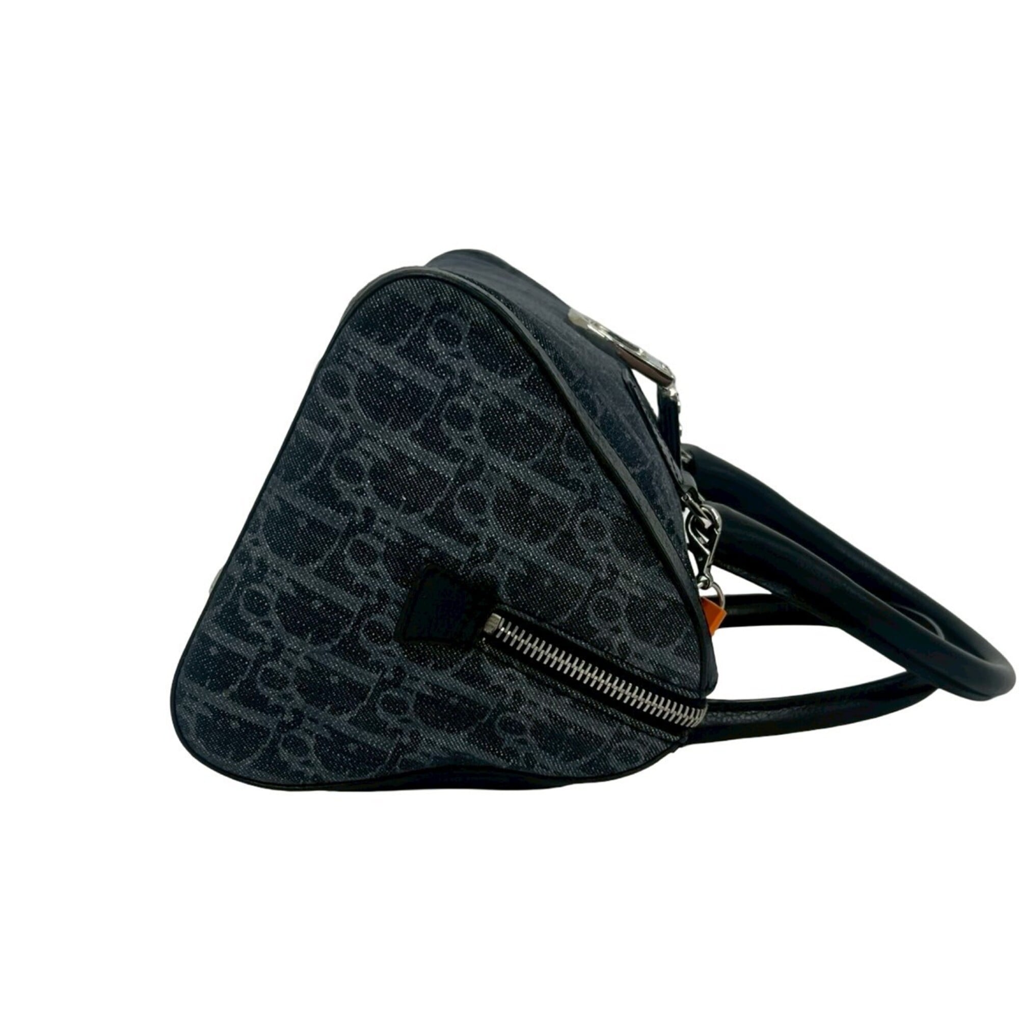 Christian Dior Black Navy Orange Denim Leather Handbag (Pre-Owned)