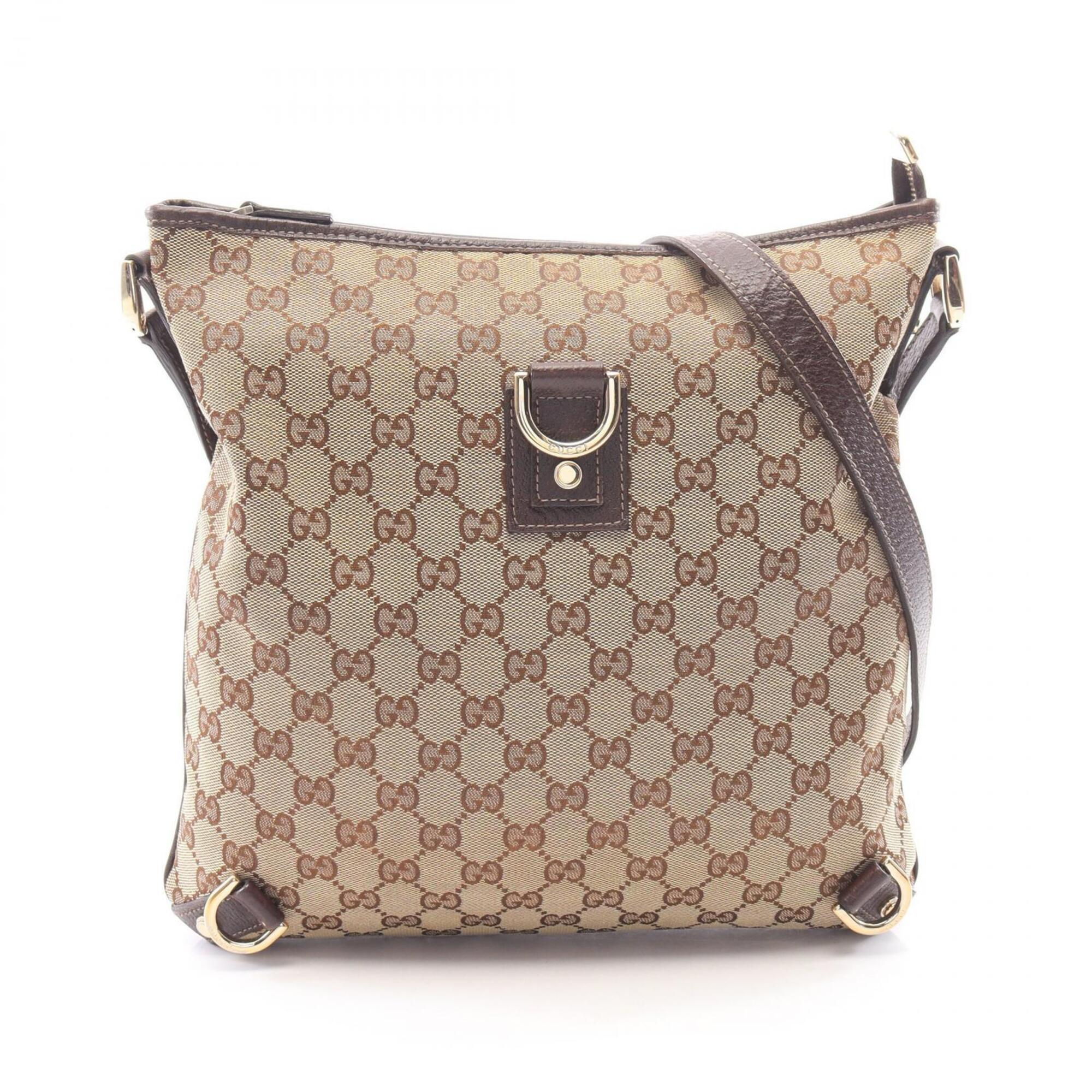 Gucci Beige Brown Canvas Leather Handbag Shoulder Bag (Pre-Owned)