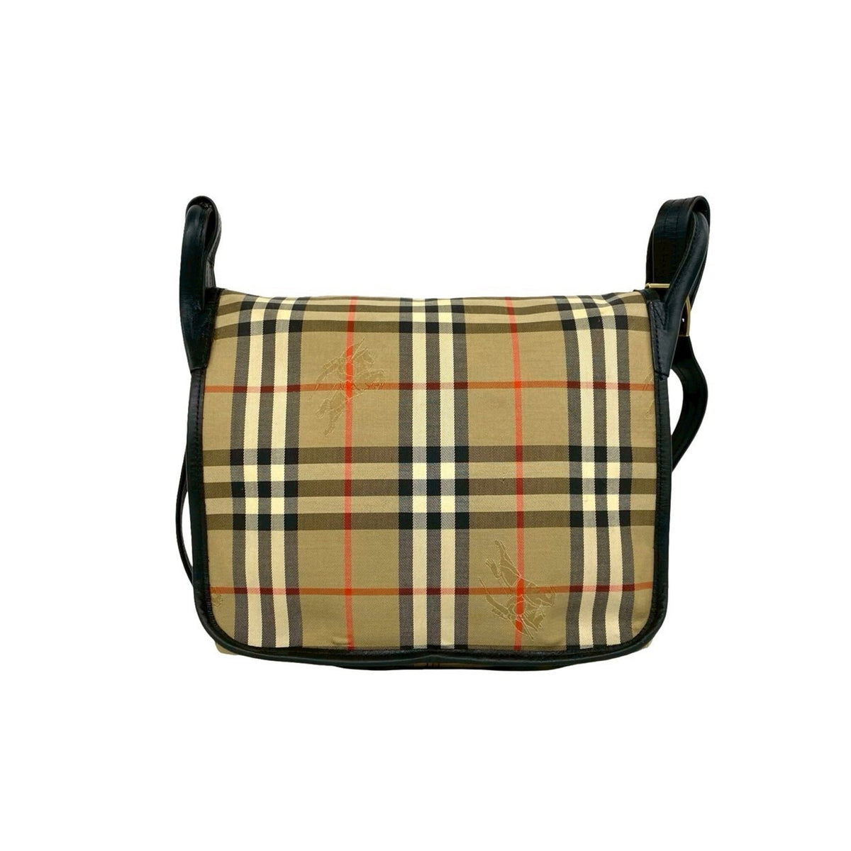 Burberry Beige Black Canvas Leather Shoulder Bag (Pre-Owned)