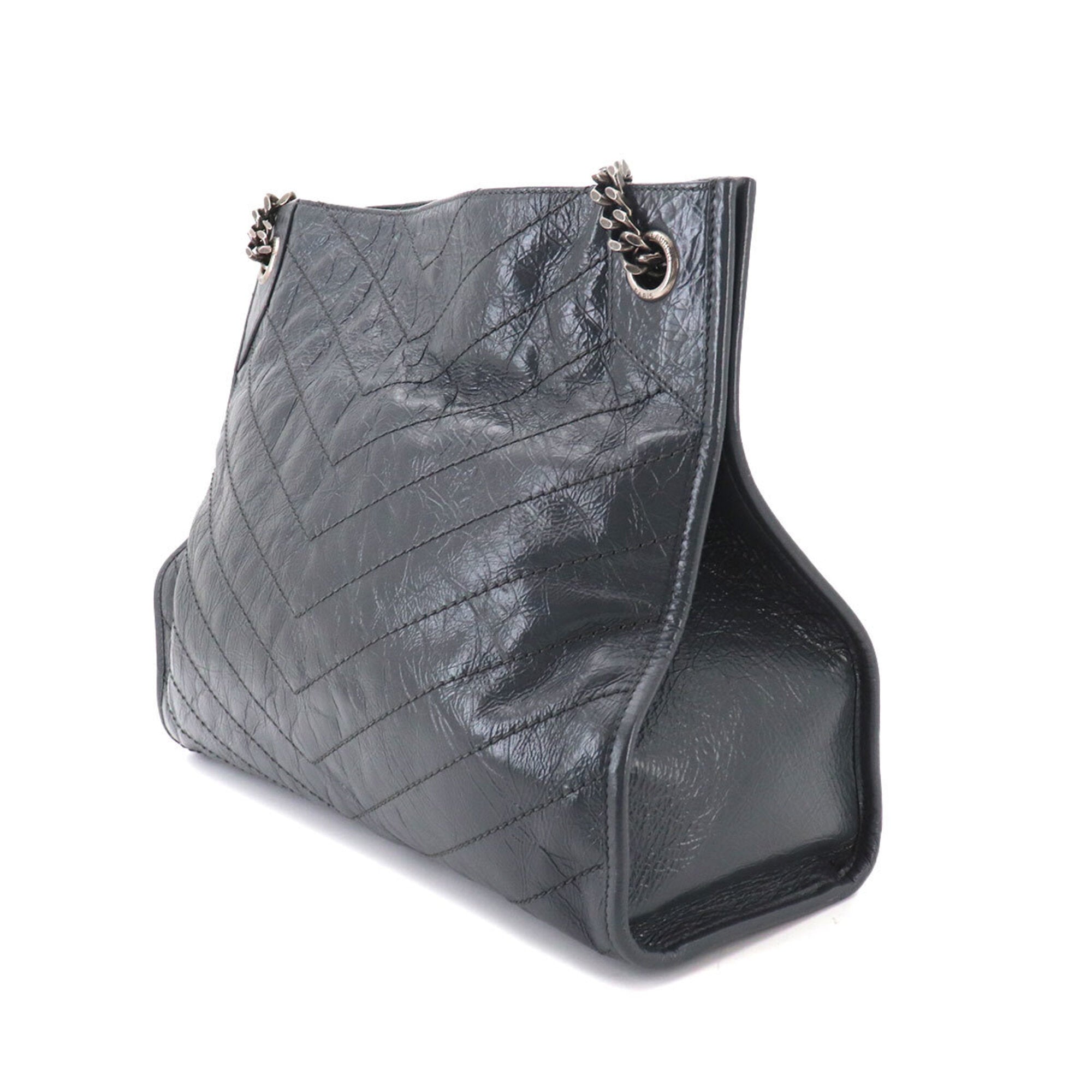 Saint Laurent Gray Leather Shopping Bag Tote Bag (Pre-Owned)