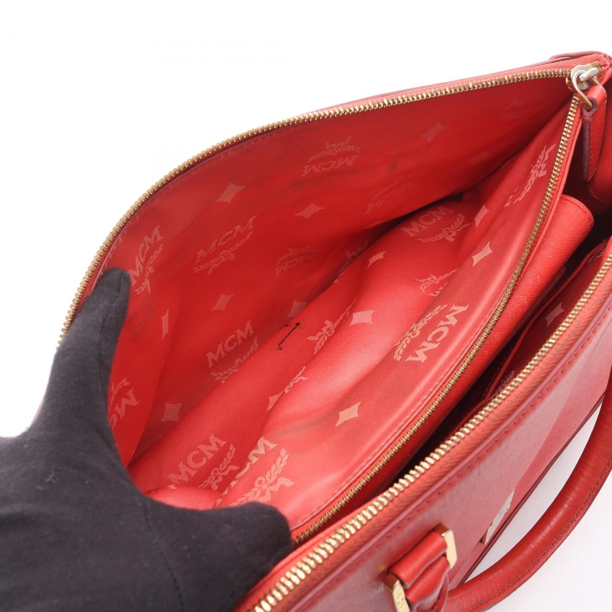 Mcm Red Color Leather Handbag Tote Bag (Pre-Owned)