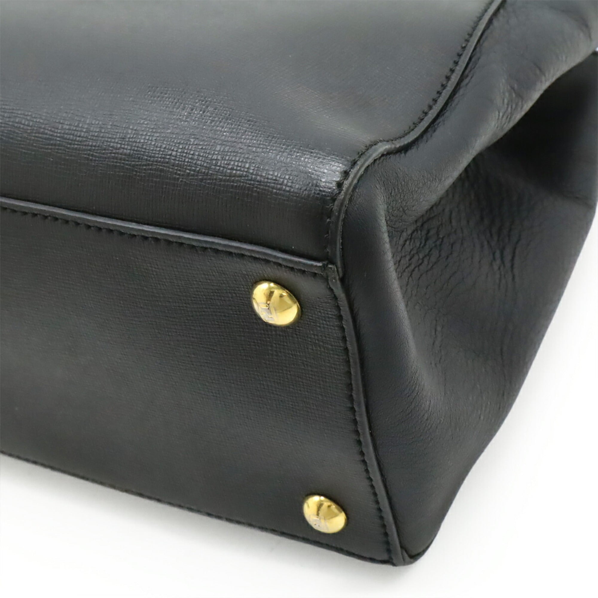 Fendi 2Jours Black Leather Handbag Shoulder Bag Tote Bag (Pre-Owned)