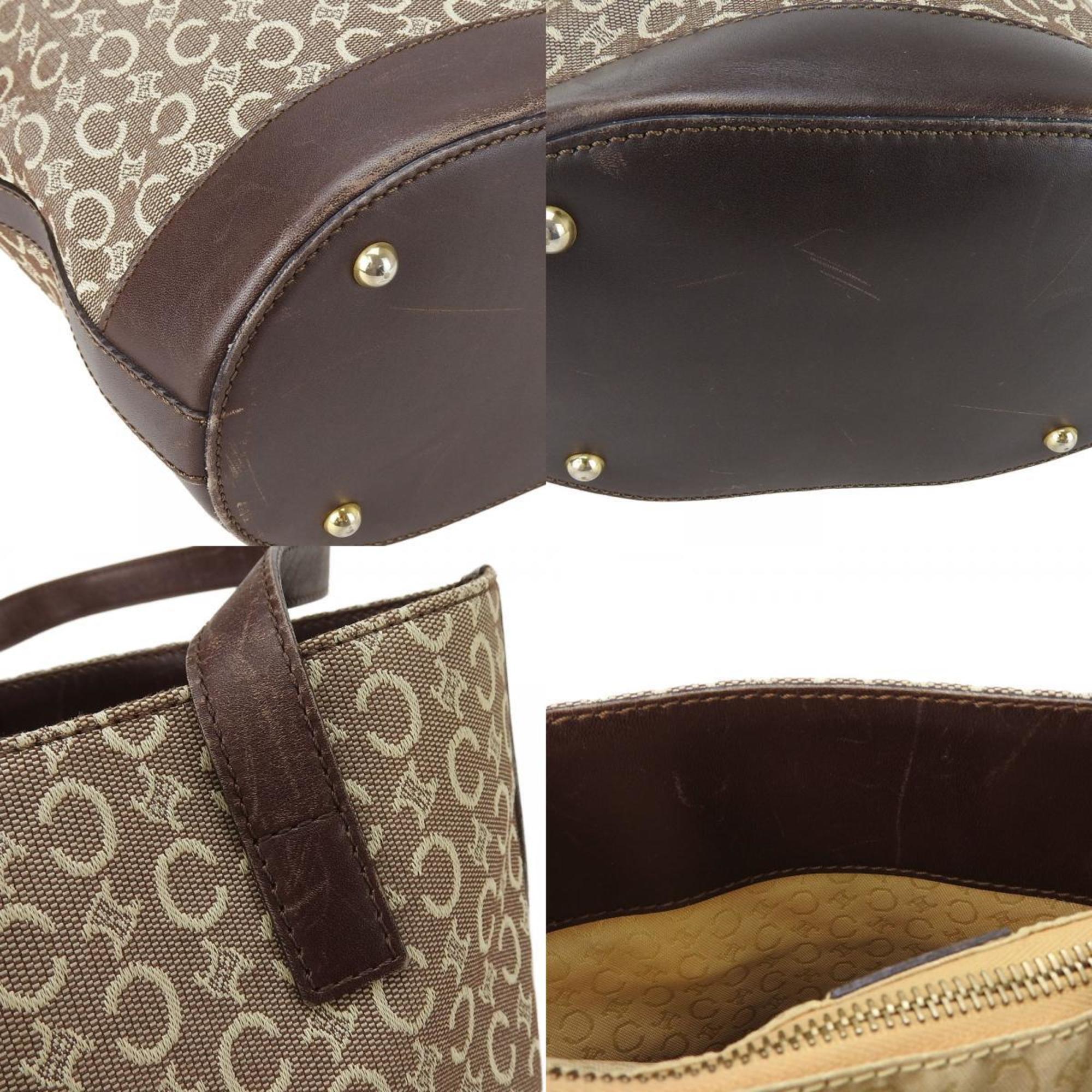 Celine Beige Dark Brown Canvas Leather Tote Bag (Pre-Owned)