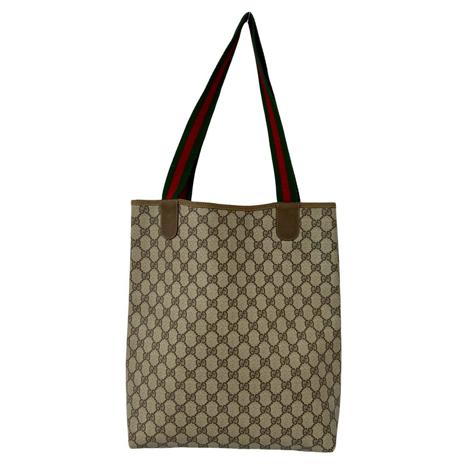 Gucci Brown Green Red Color Leather Pvc Shoulder Bag Tote Bag (Pre-Owned)