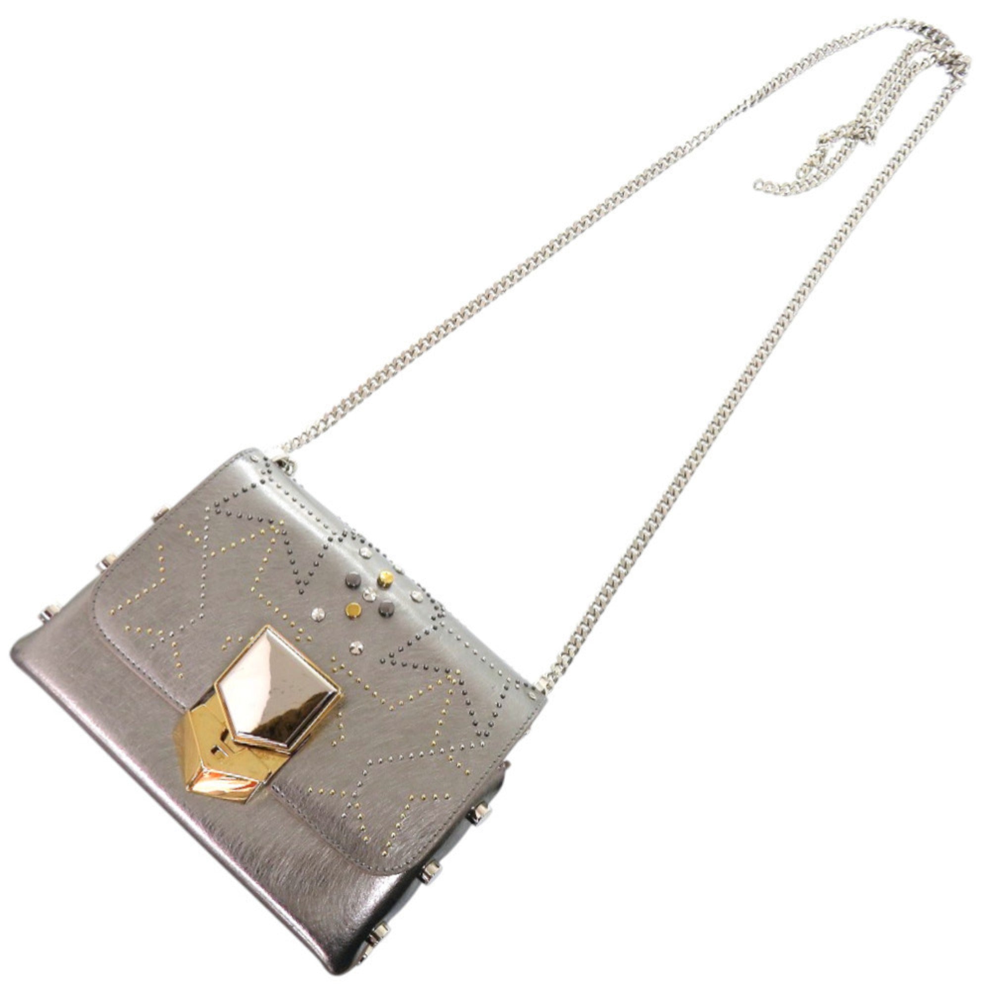 Jimmy Choo Gold Silver Metal Leather Shoulder Bag (Pre-Owned)