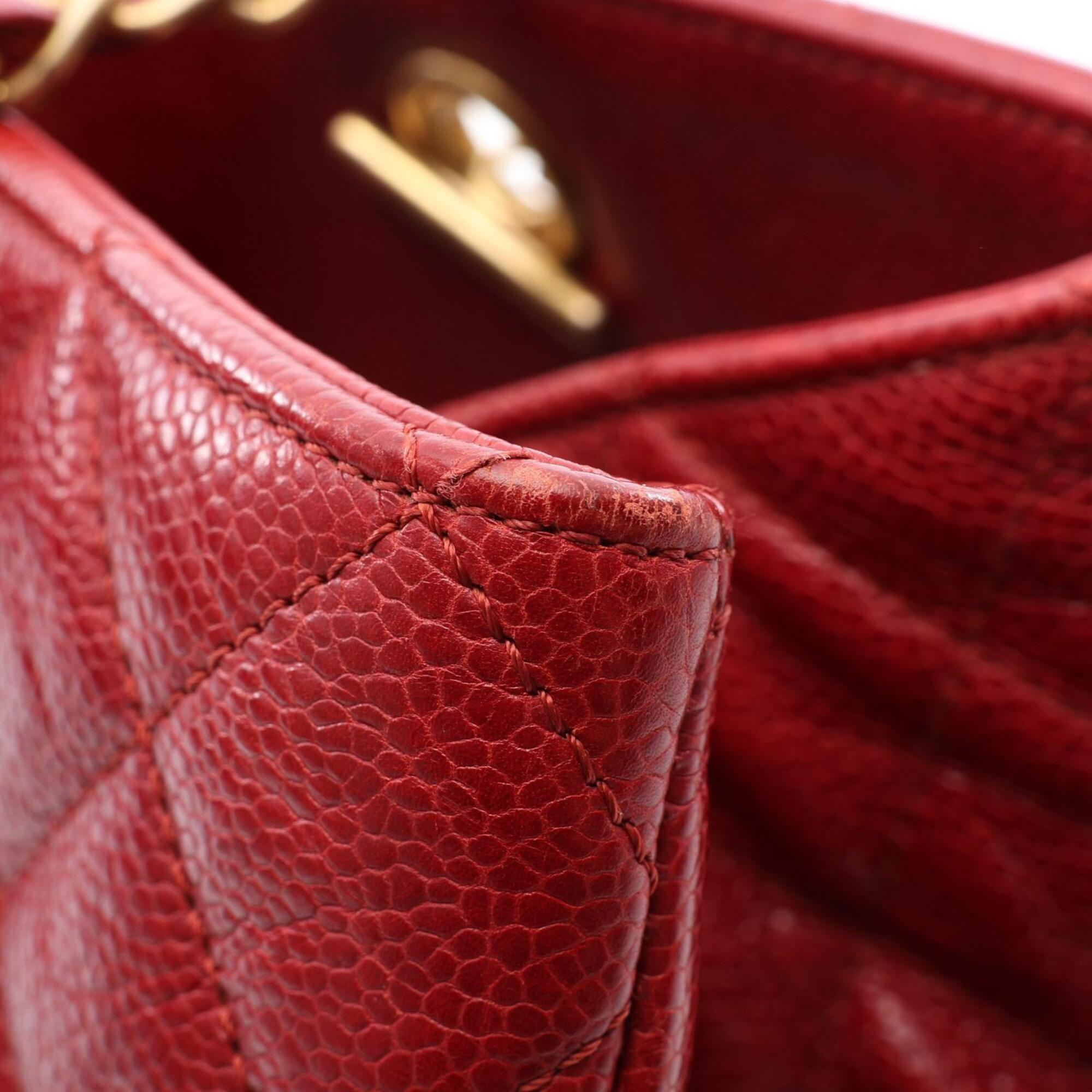 Chanel Red Color Grained Calfskin Handbag Tote Bag (Pre-Owned)