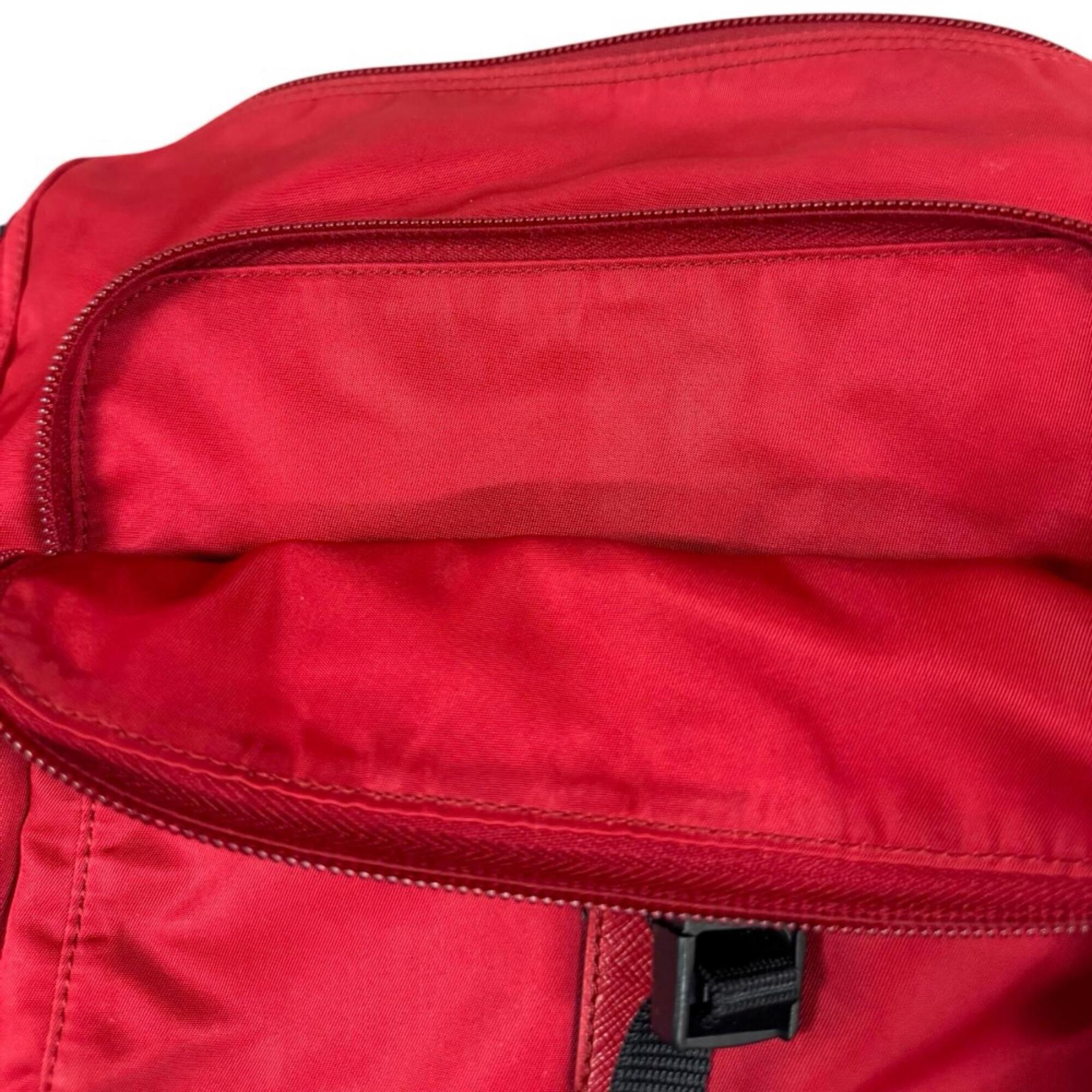 Prada Red Color Nylon Shoulder Bag (Pre-Owned)