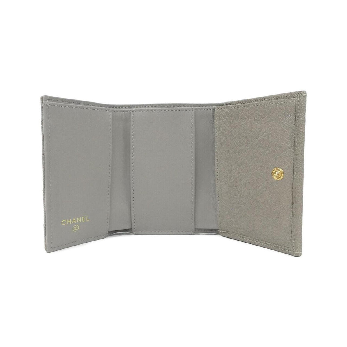 Chanel Gray Grained Calfskin Wallet (Tri-Fold) (Pre-Owned)