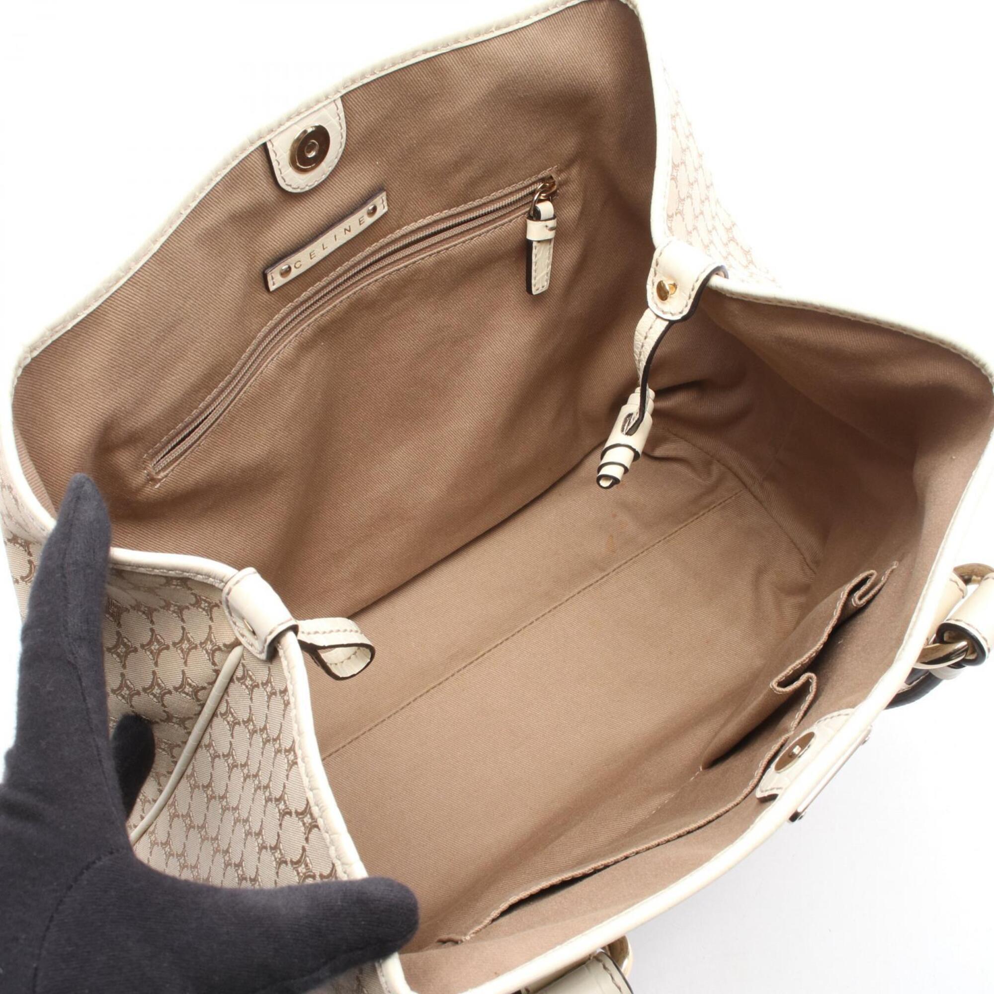 Celine Macadam Beige Ivory Canvas Leather Handbag Tote Bag (Pre-Owned)