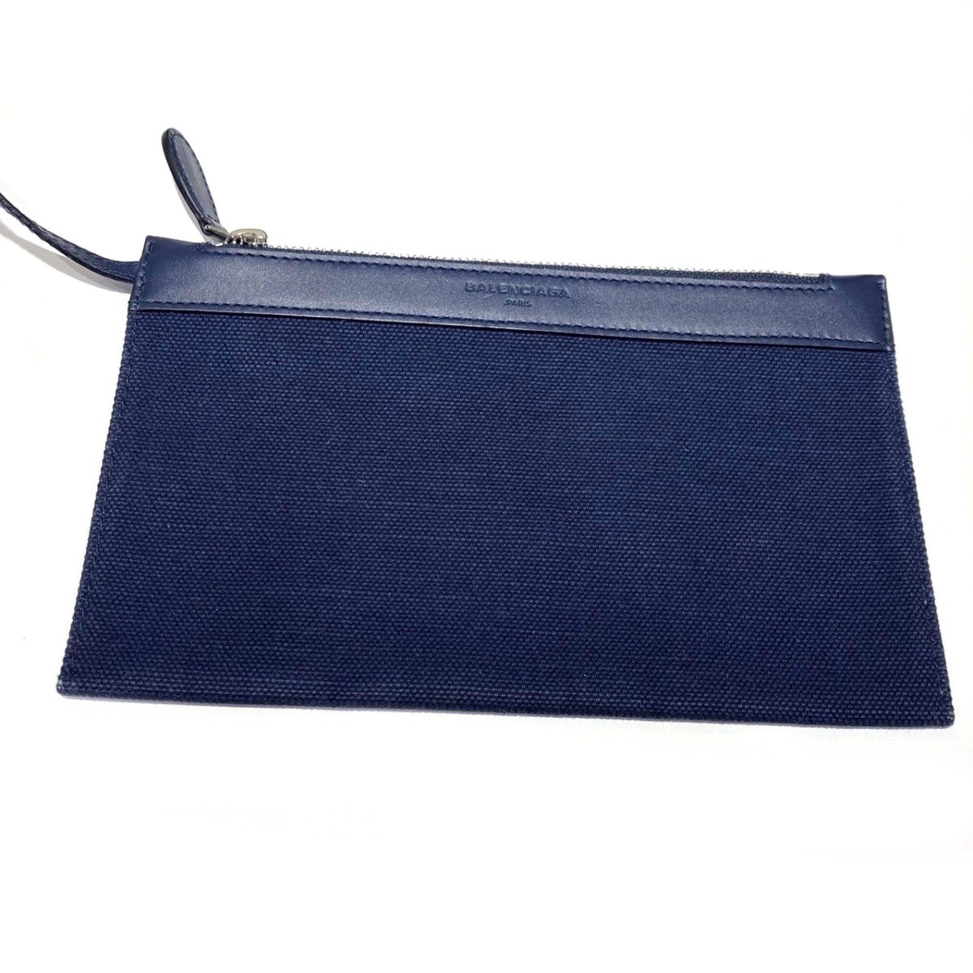 Balenciaga Navy White Canvas Leather Handbag (Pre-Owned)