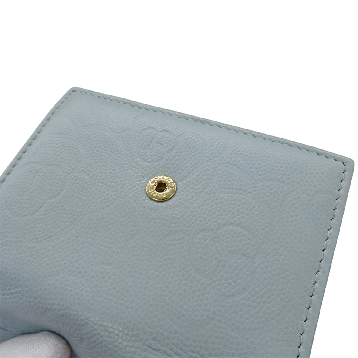 Chanel Light Blue Grained Calfskin Wallet (Tri-Fold) (Pre-Owned)