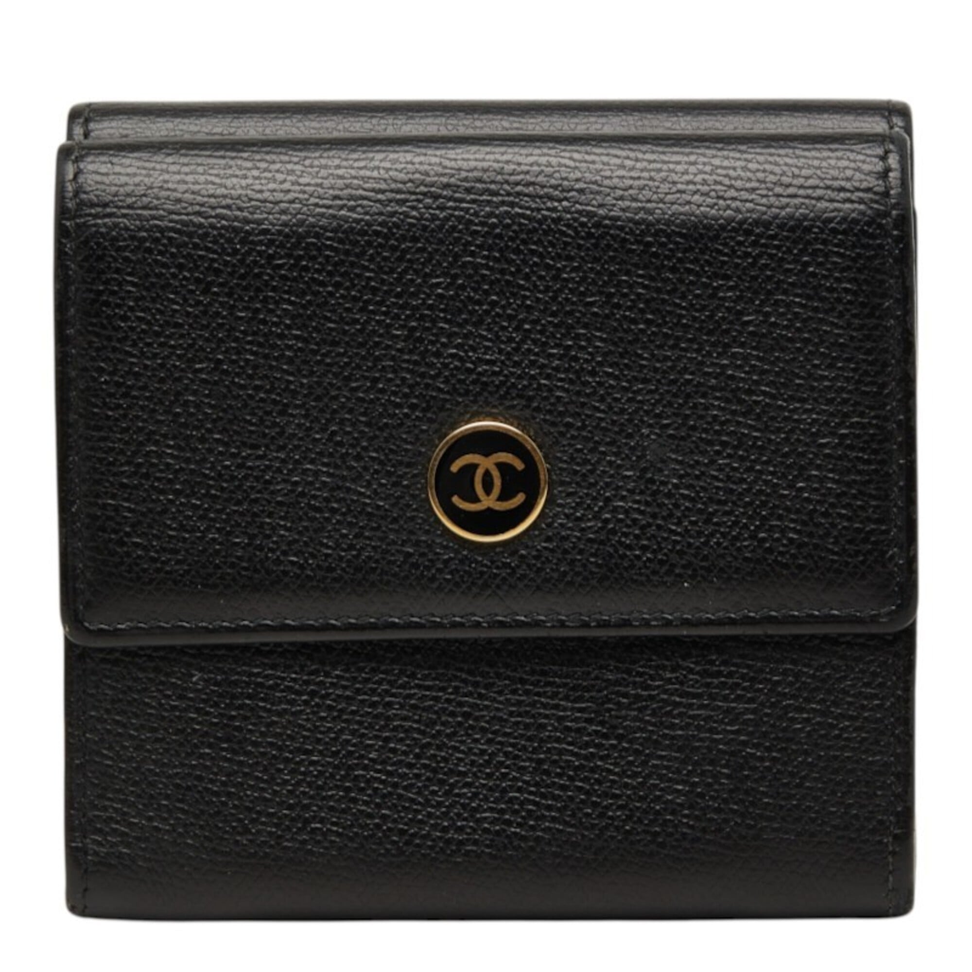 Chanel Gold Black Leather Wallet (Bi-Fold) (Pre-Owned)