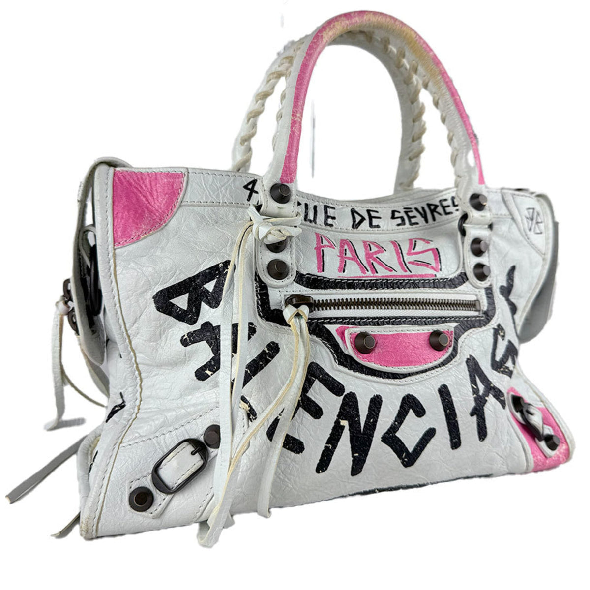 Balenciaga Black Pink White Leather Handbag (Pre-Owned)