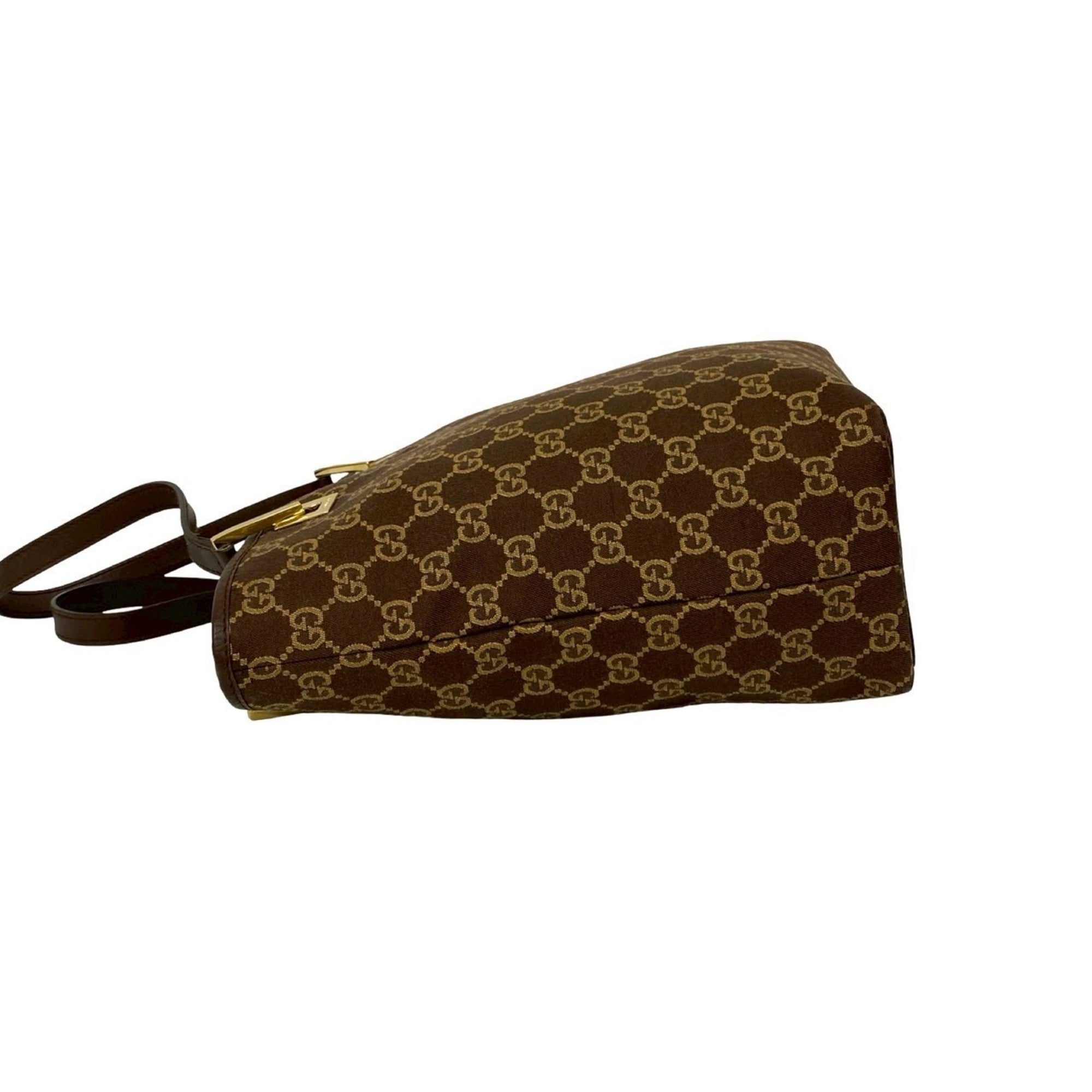 Gucci Brown Canvas Leather Handbag Shoulder Bag Tote Bag (Pre-Owned)