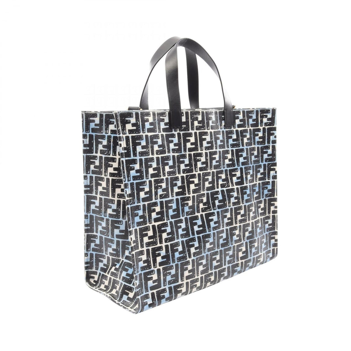 Fendi Black Blue White Canvas Leather Handbag Tote Bag (Pre-Owned)