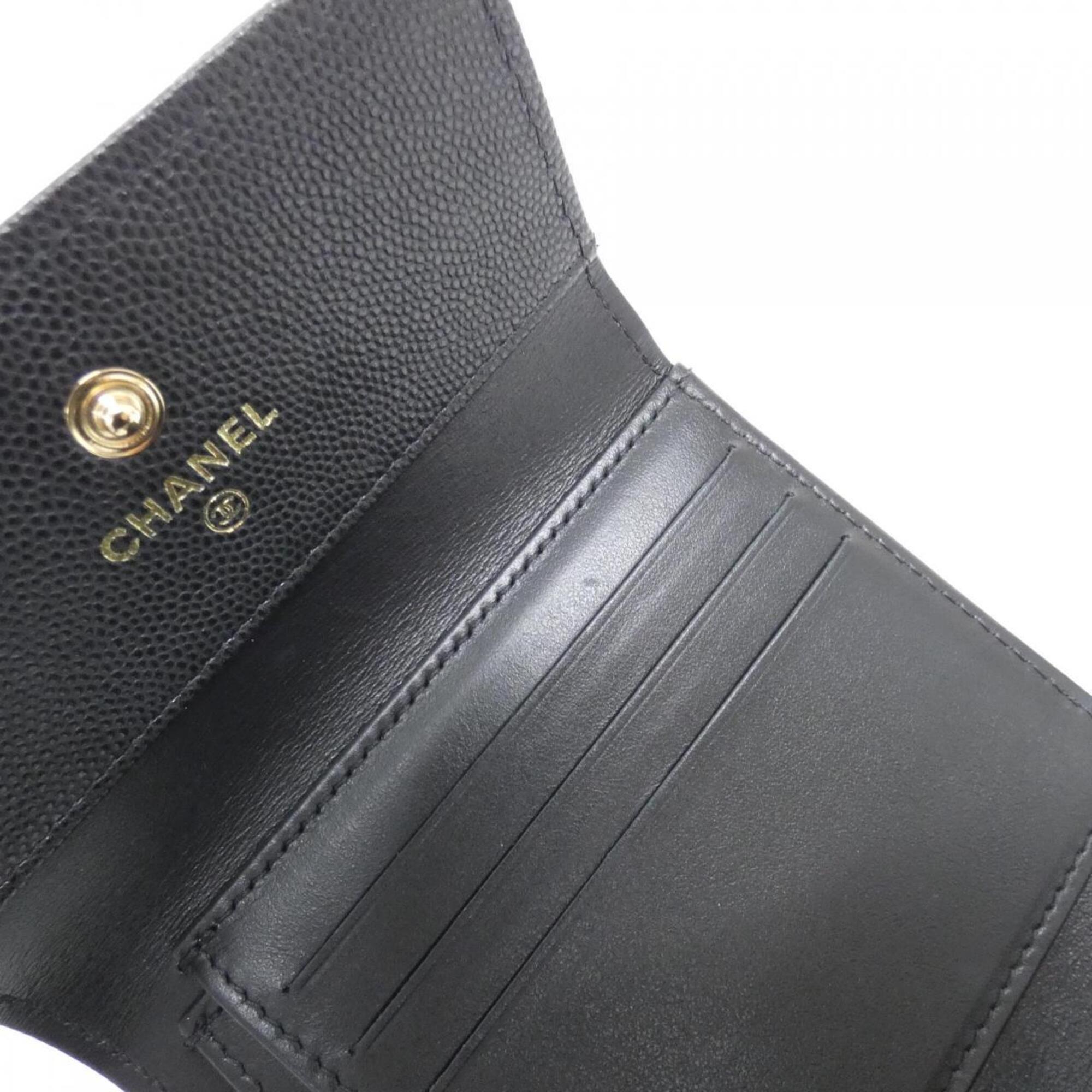 Chanel Black Grained Calfskin Wallet (Tri-Fold) (Pre-Owned)