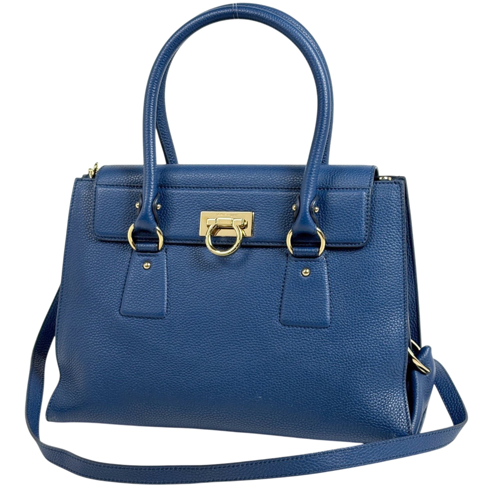 Salvatore Ferragamo Gancini Blue Leather Handbag (Pre-Owned)