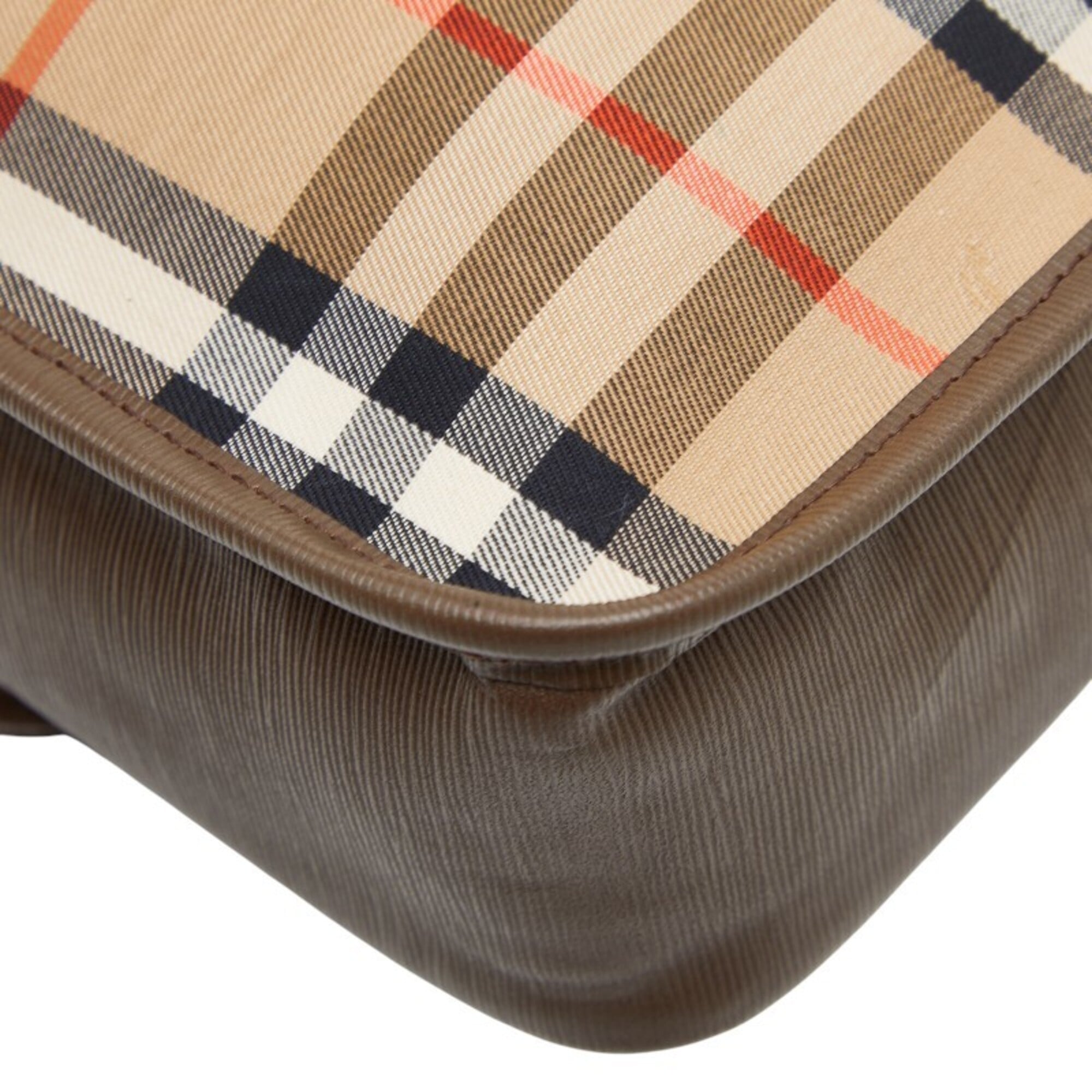 Burberry Beige Brown Canvas Leather Shoulder Bag (Pre-Owned)