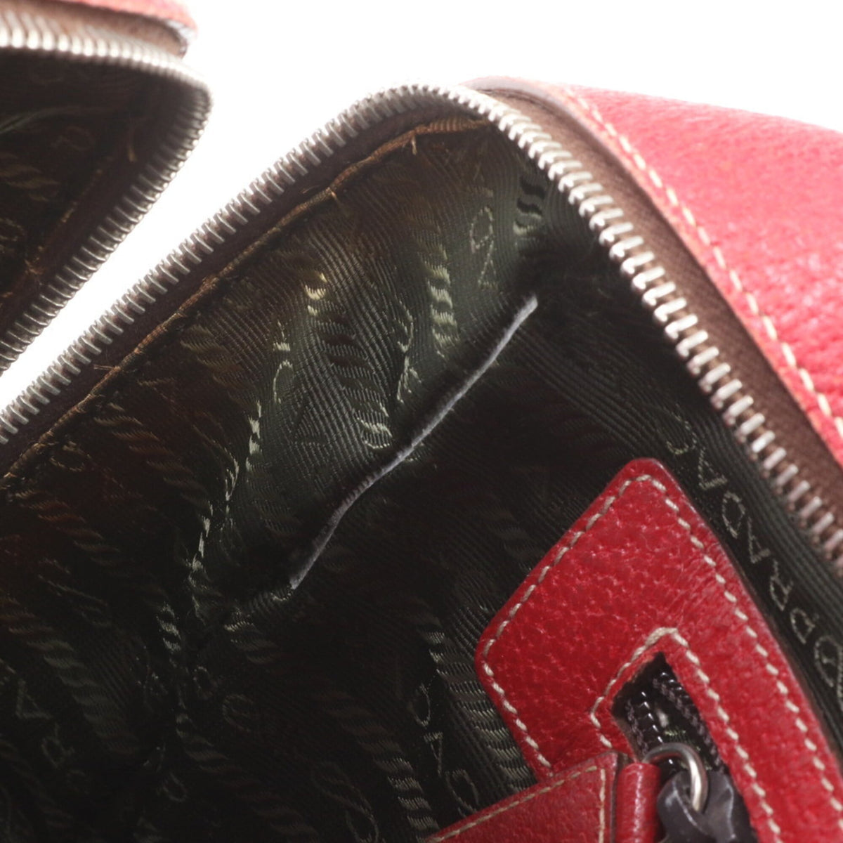 Prada Red Color Leather Boston Bag Tote Bag (Pre-Owned)