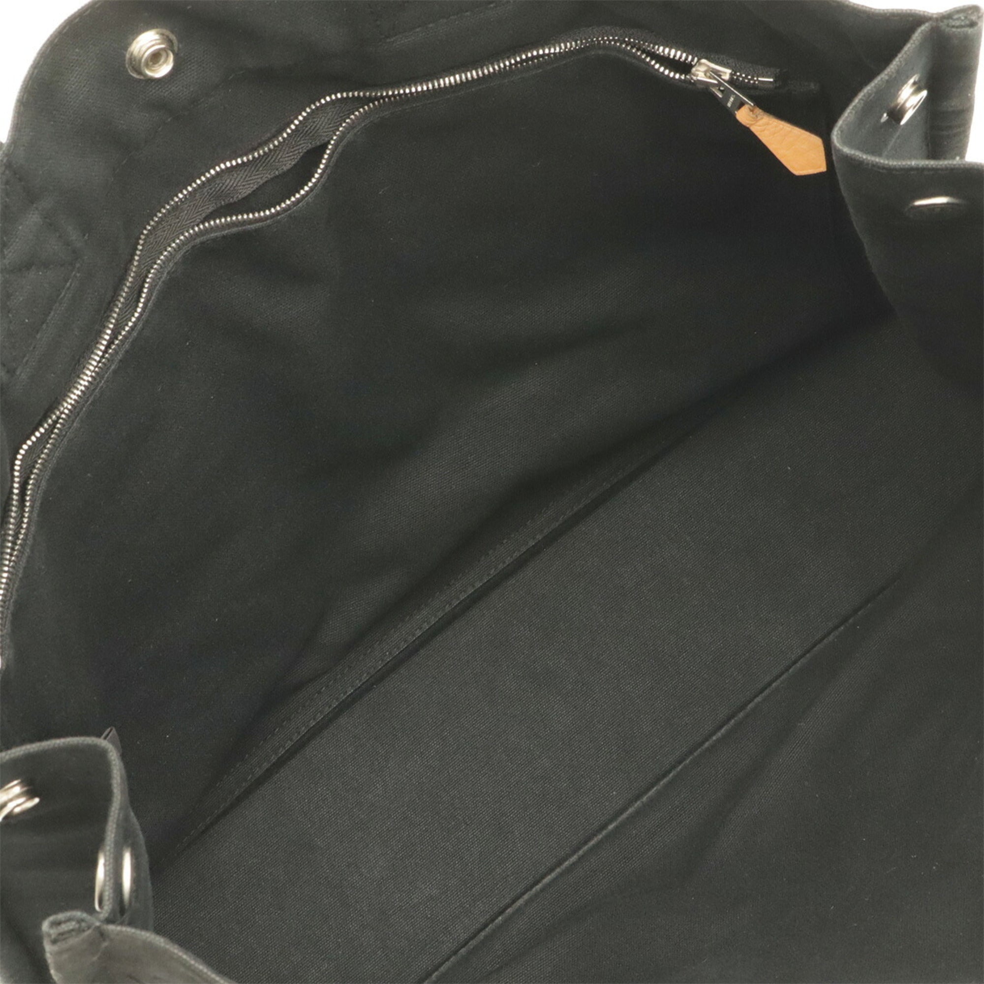 Hermes Black Gray Canvas Handbag Tote Bag (Pre-Owned)
