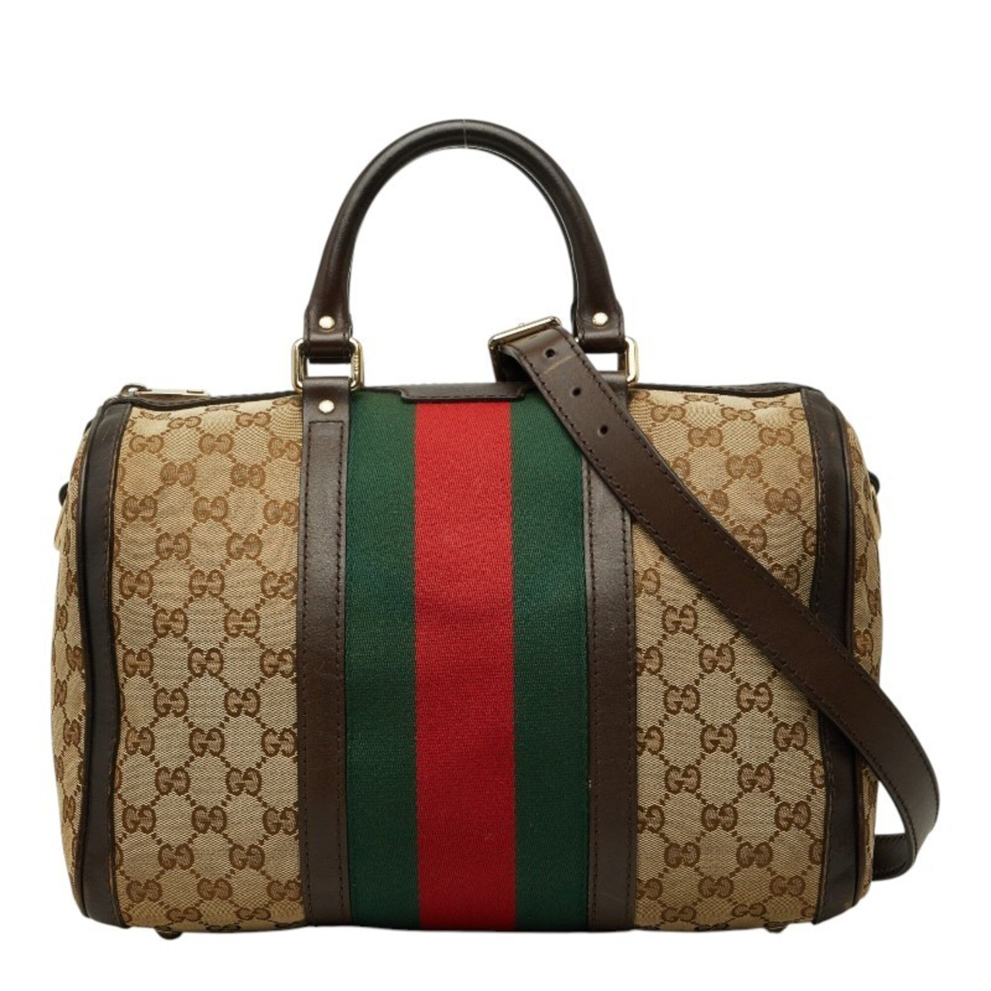 Gucci Beige Brown Canvas Leather Handbag Shoulder Bag (Pre-Owned)