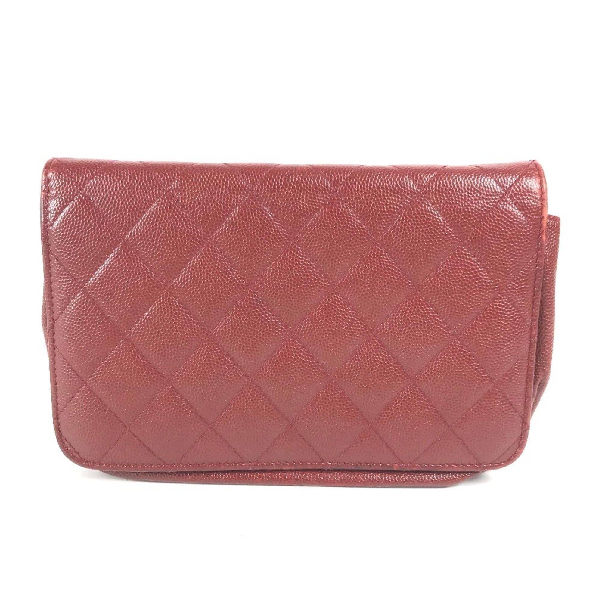 Chanel Red Color Grained Calfskin Chain/Shoulder Wallet (Pre-Owned)