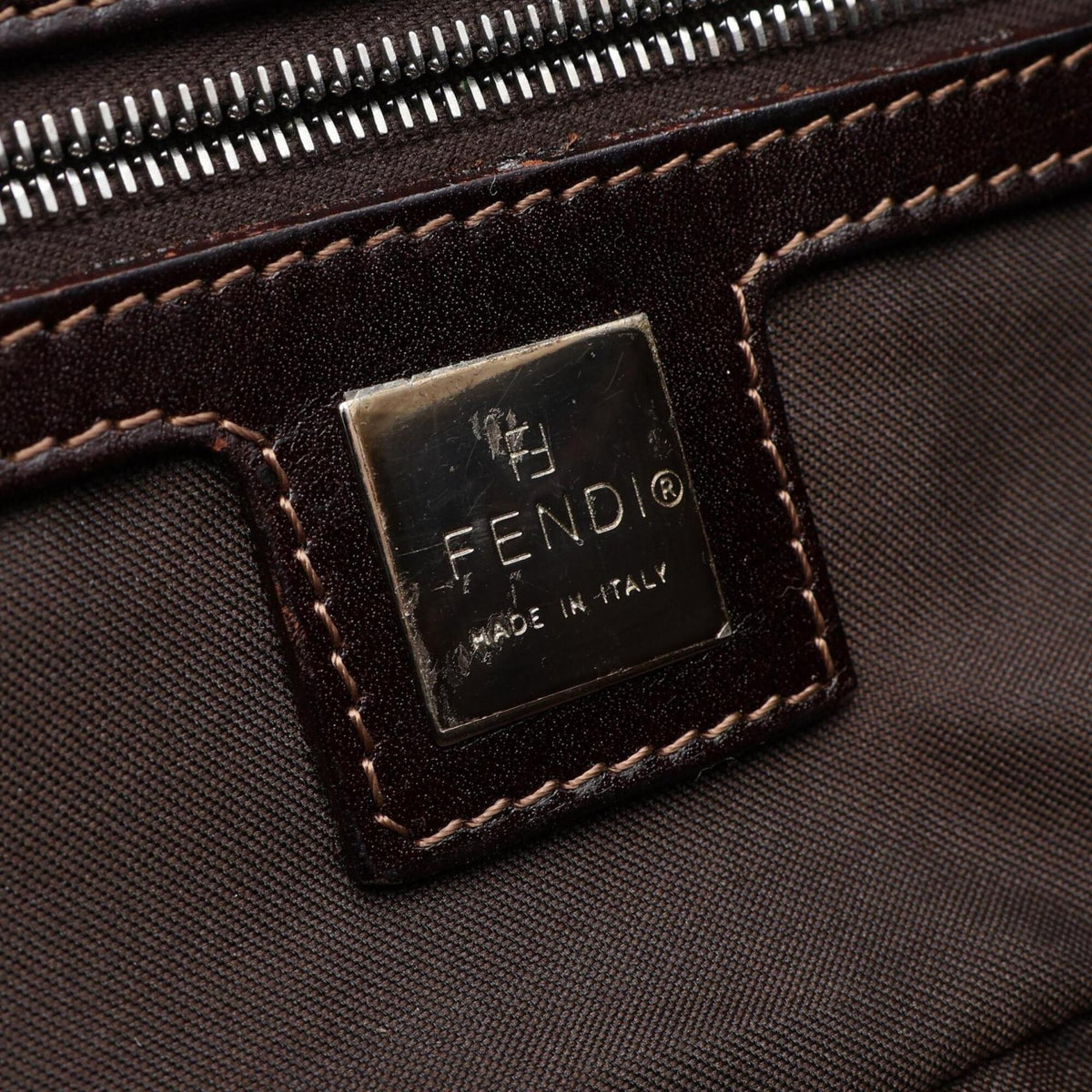Fendi Brown Navy Denim Leather Handbag Shoulder Bag (Pre-Owned)