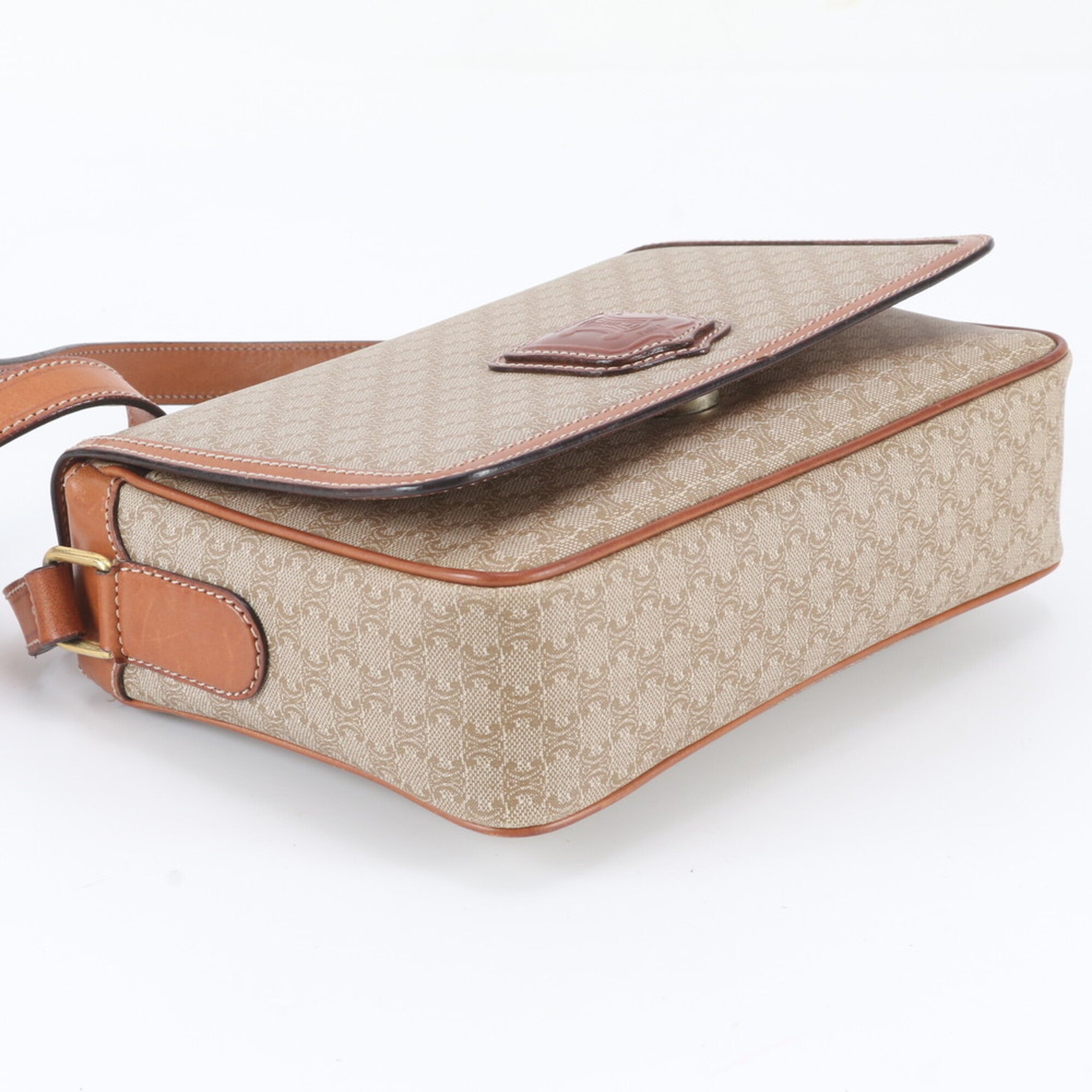 Celine Brown Leather Coated Canvas Handbag Shoulder Bag Tote Bag (Pre-Owned)
