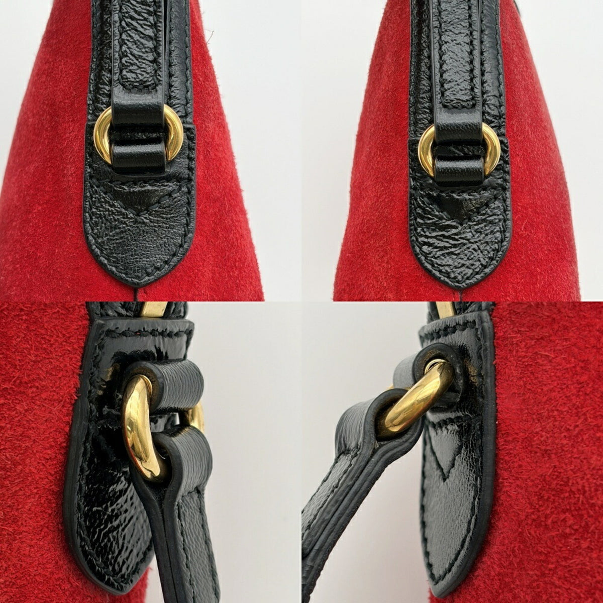 Gucci Black Red Color Suede Leather Shoulder Bag (Pre-Owned)